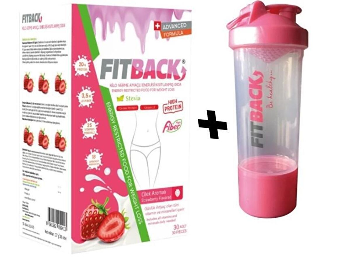 Fitback Çilekli Kalorisi Azaltılmış Gıda 27 gr 30 Paket + Shaker Hediyeli