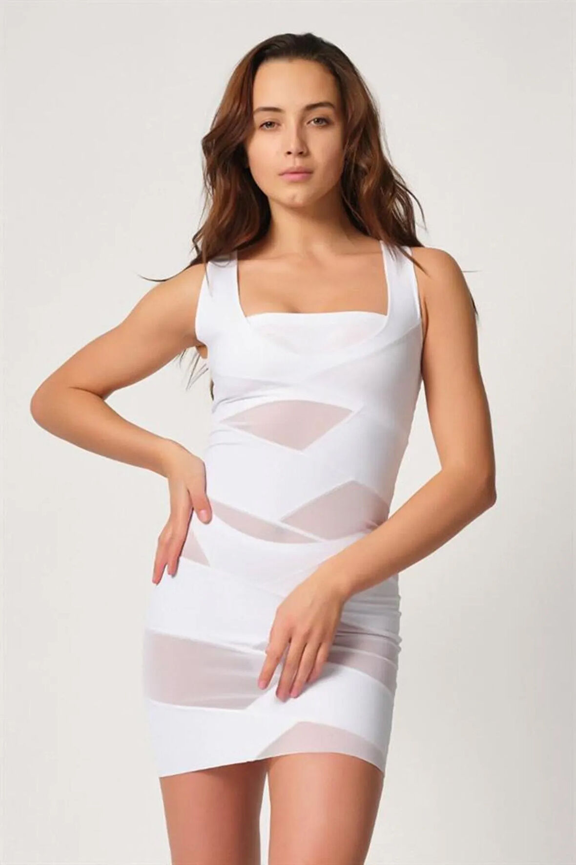 Beyaz 2934 Toparlayıcı Elbise Lazer Korse