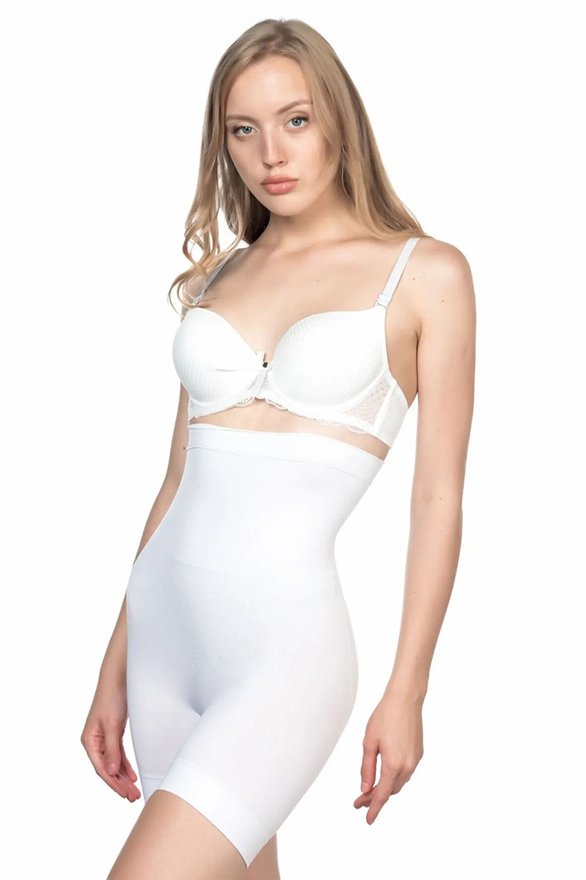 Kadın Beyaz Masaj Özellikli Paçalı Boxer Korse 2056B