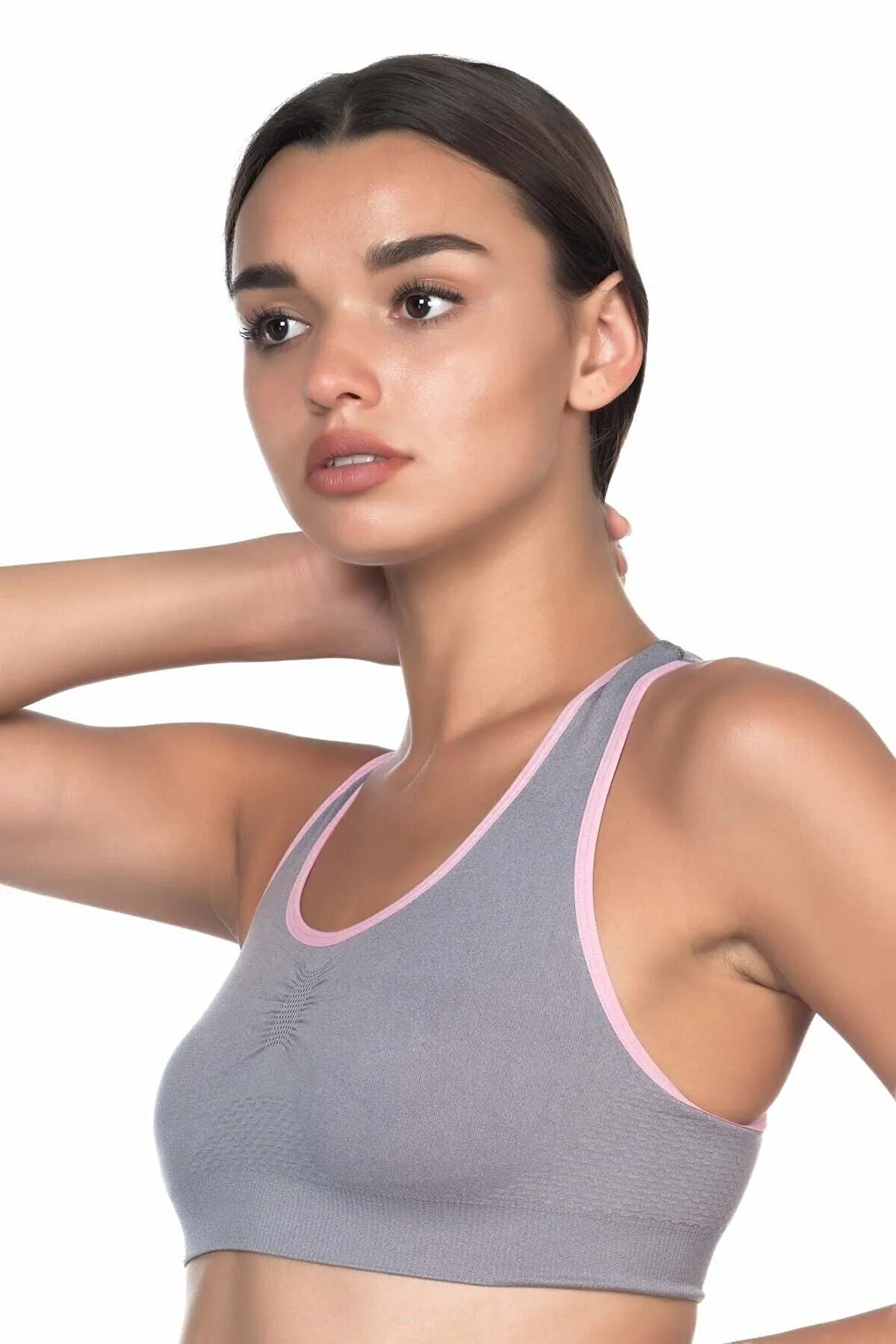 4024 Kadın Sporcu Büstiyer Sütyen Gri/pembe