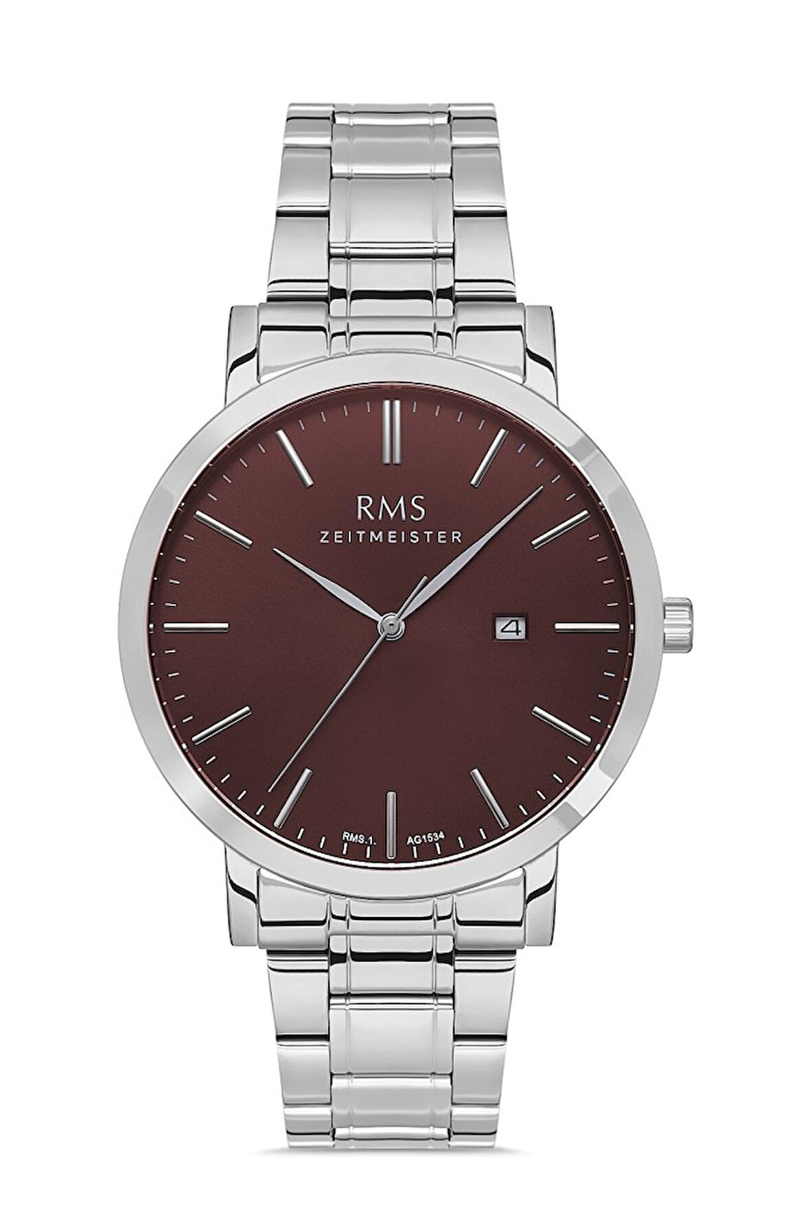 Rms Zeitmeister RMS.1.AG1534.04 Kristal Camlı Çelik Kordon Çelik Kasa 5 ATM Suya Dayanıklı Metalik Renk Erkek Kol Saati