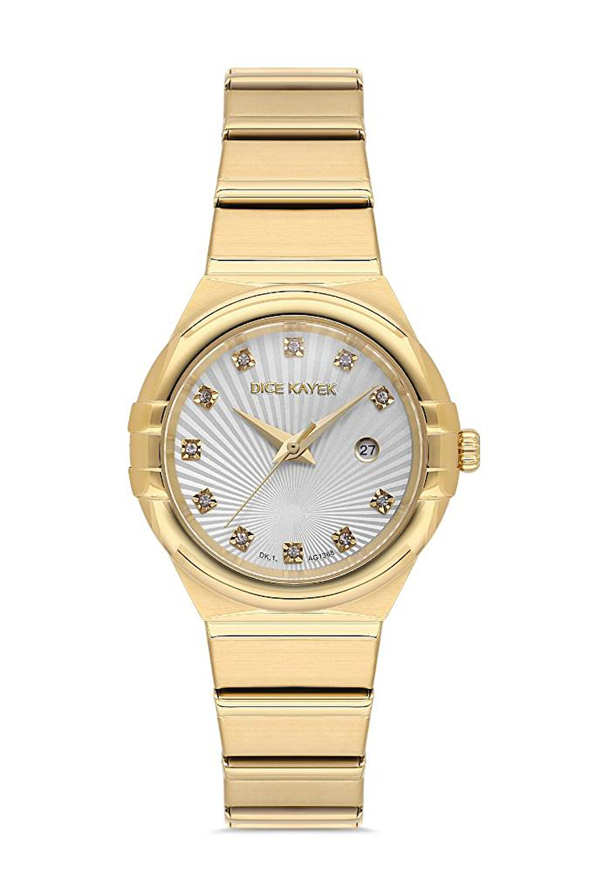 Dice Kayek DK.1.AG1368.07 Taşlı Tasarım Çelik Kordon Çelik Kasa 5 ATM Suya Dayanıklı Altın Renk Kadın Kol Saati