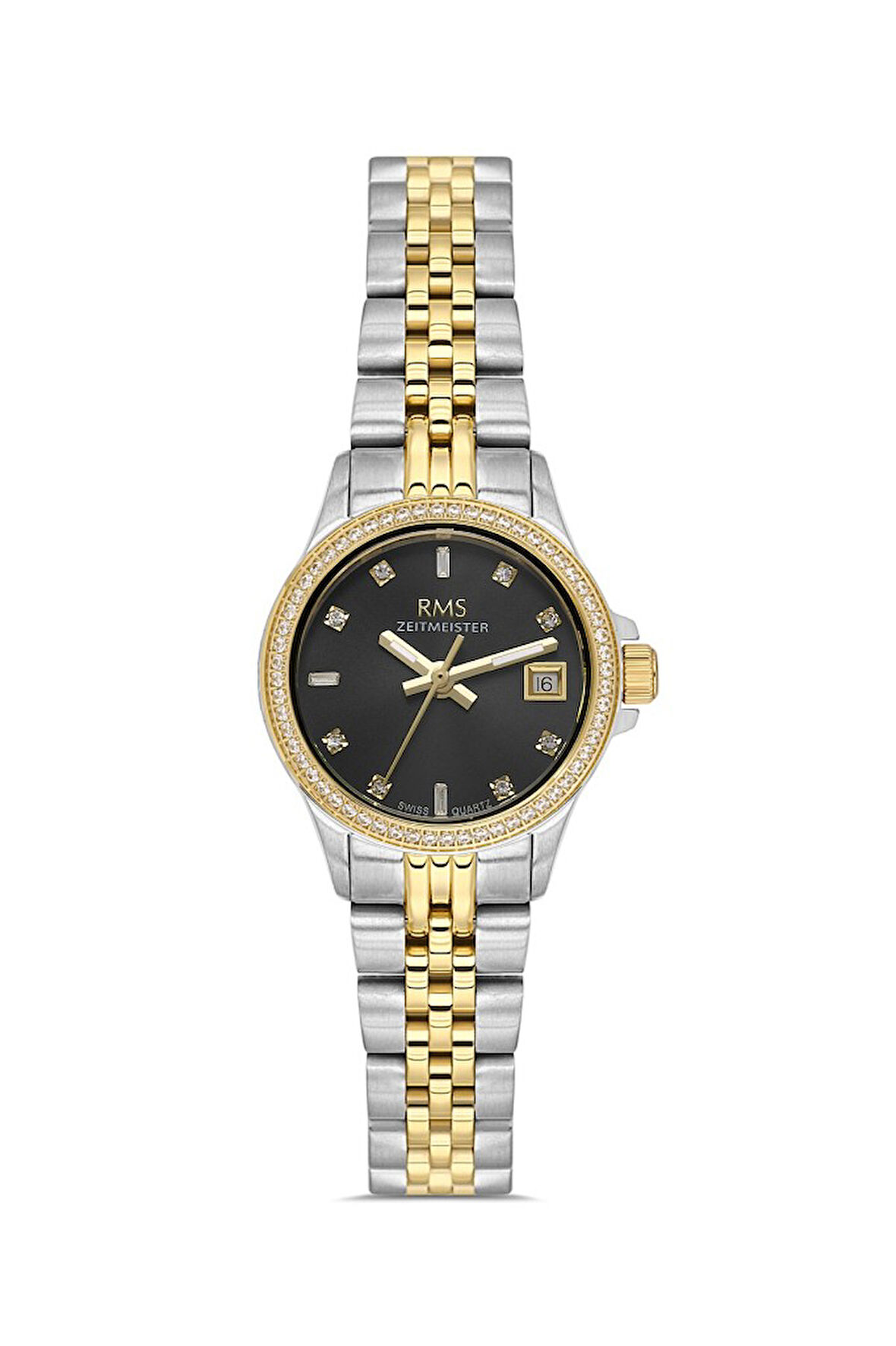 Rms Zeitmeister RMS.1.AG1604.08 Taşlı Tasarım Safir Cam Çelik Kordon Çelik Kasa 5 ATM Suya Dayanıklı Metalik-Altın Renk Kadın Kol Saati