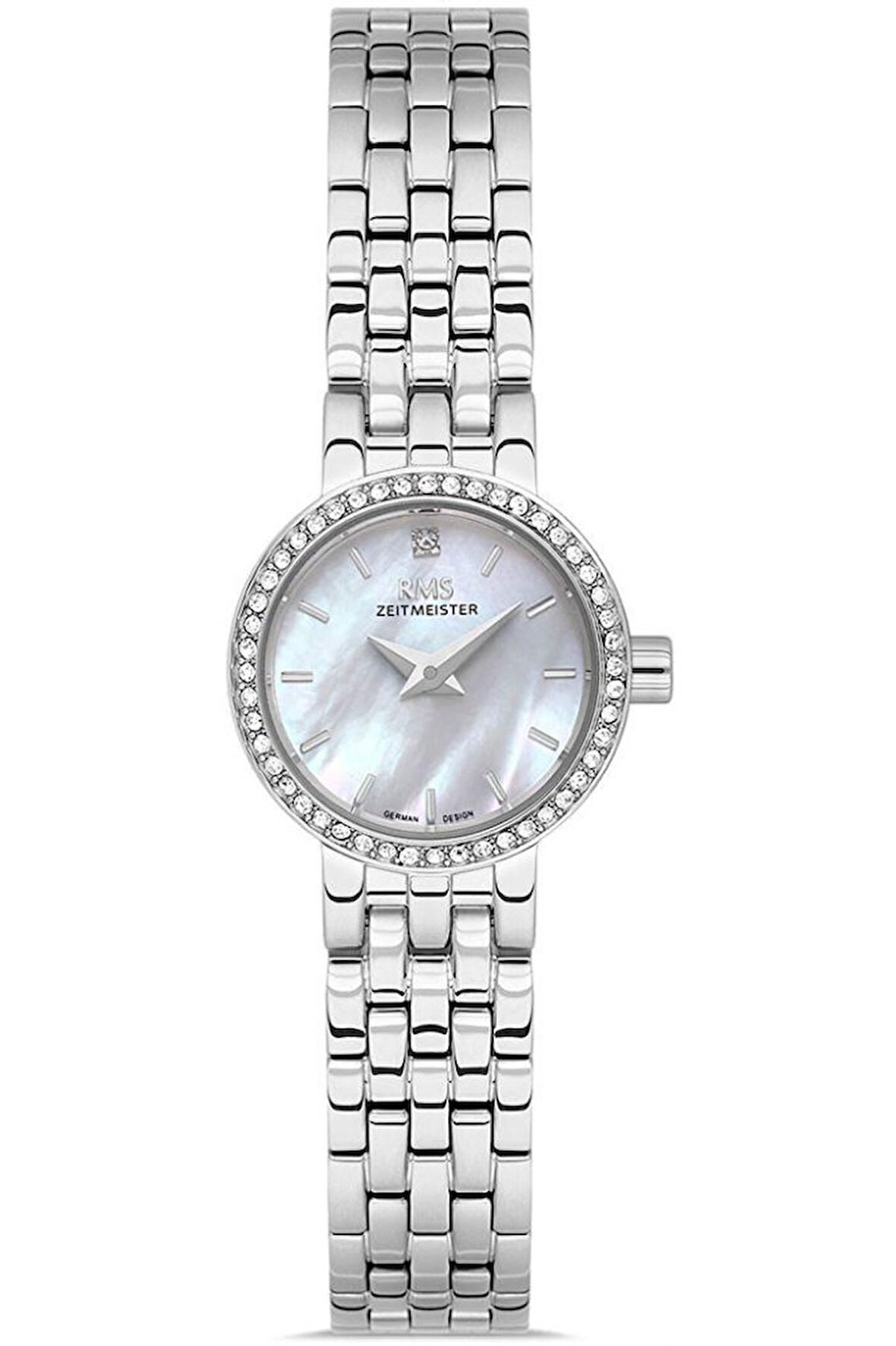 RMS Zeitmeister RMS.1.AG1602.01 Minimal Taşlı Tasarım Safir Camlı Çelik Kordon Çelik Kasa 5 ATM Suya Dayanıklı Metalik Renk Kadın Kol Saati
