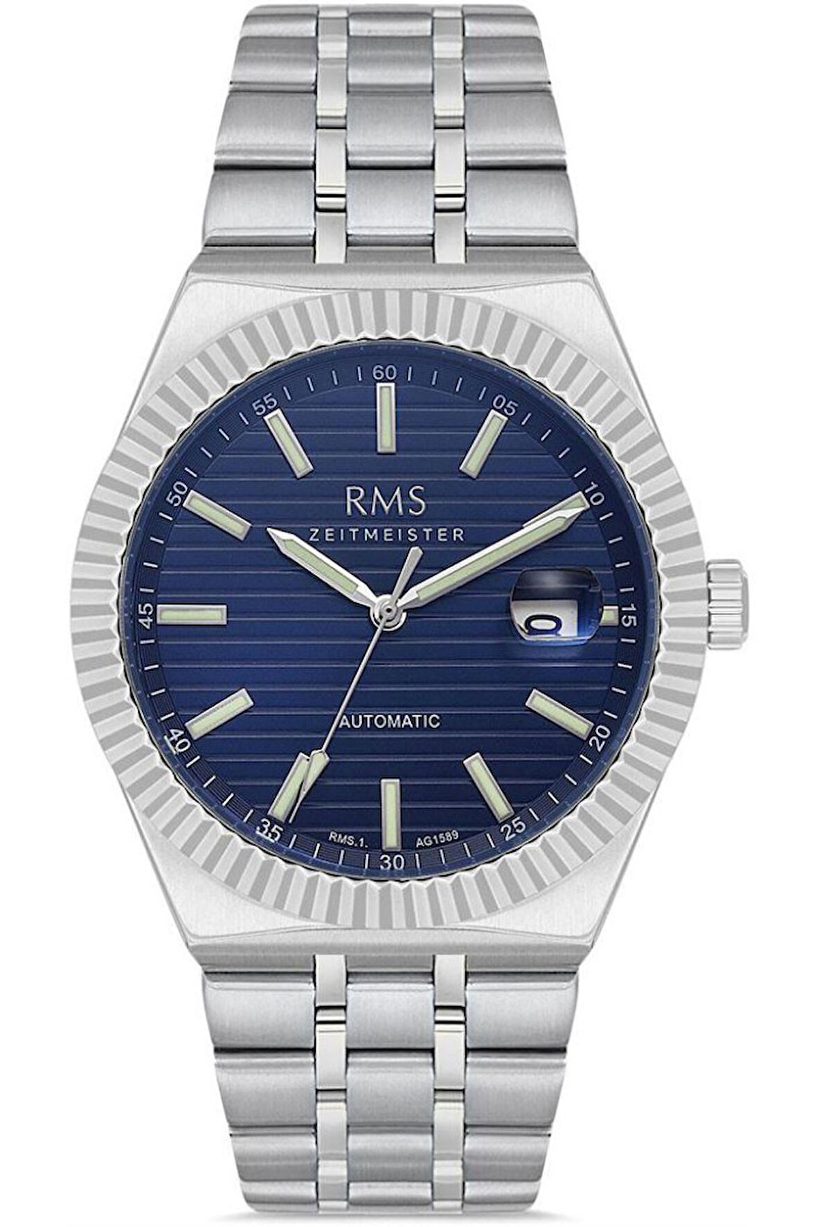 RMS Zeitmeister RMS.1.AG1589.03 Kristal Camlı Çelik Kordon Çelik Kasa 5 ATM Suya Dayanıklı Metalik Renk Erkek Kol Saati