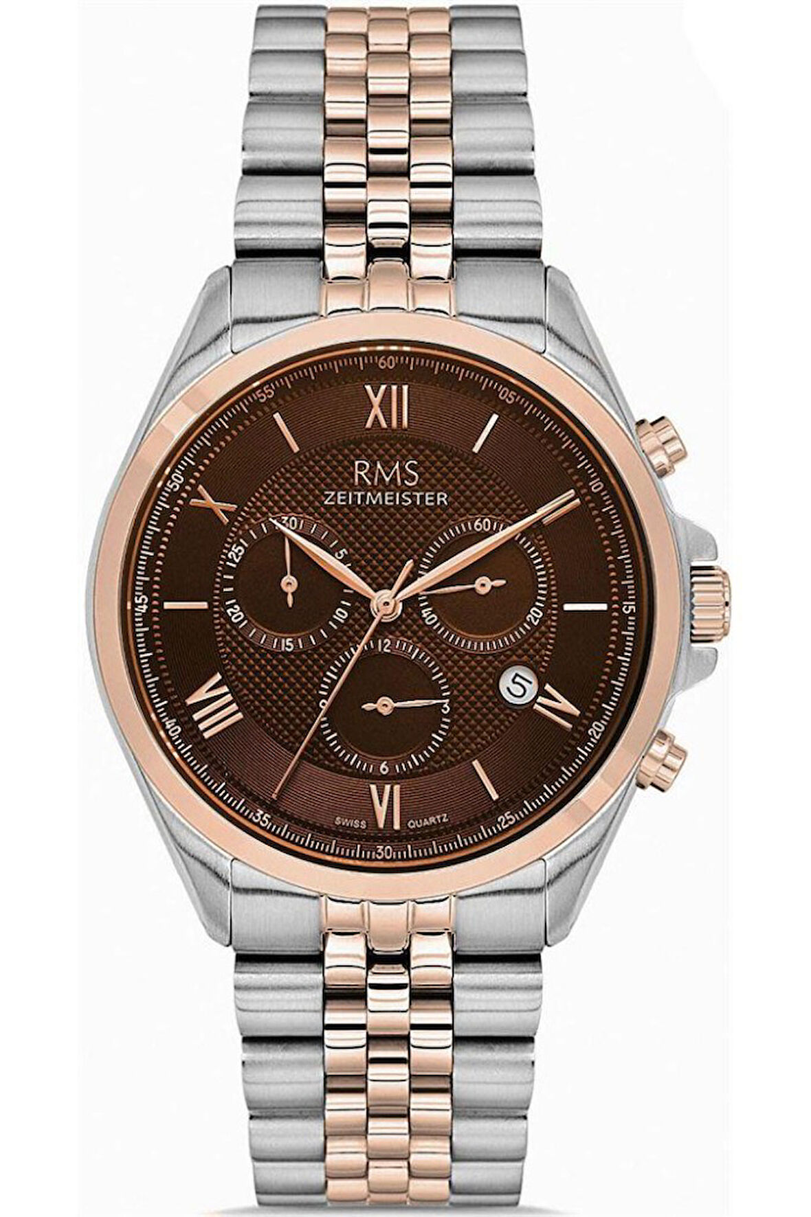 Rms Zeitmeister RMS.1.AG1598.09 Tüm Fonksiyonlar Aktif Safir Cam Çelik Kordon Çelik Kasa 5 ATM Suya Dayanıklı Metalik-Rose Renk Erkek Kol Saati