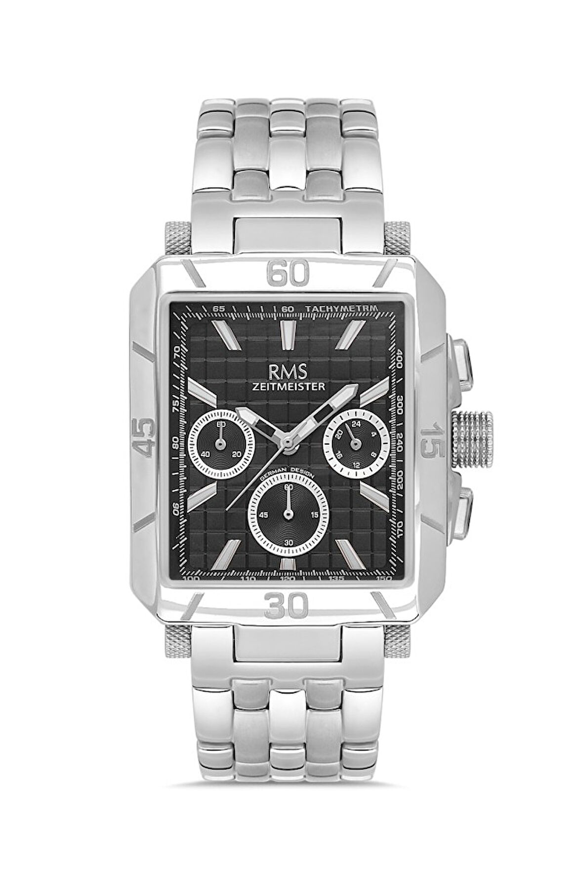 Rms Zeitmeister RMS.1.AG2054.02 Kare Kadranlı Kristal Camlı Çelik Kordon Çelik Kasa 5 ATM Suya Dayanıklı Metalik Renk Erkek Kol Saati