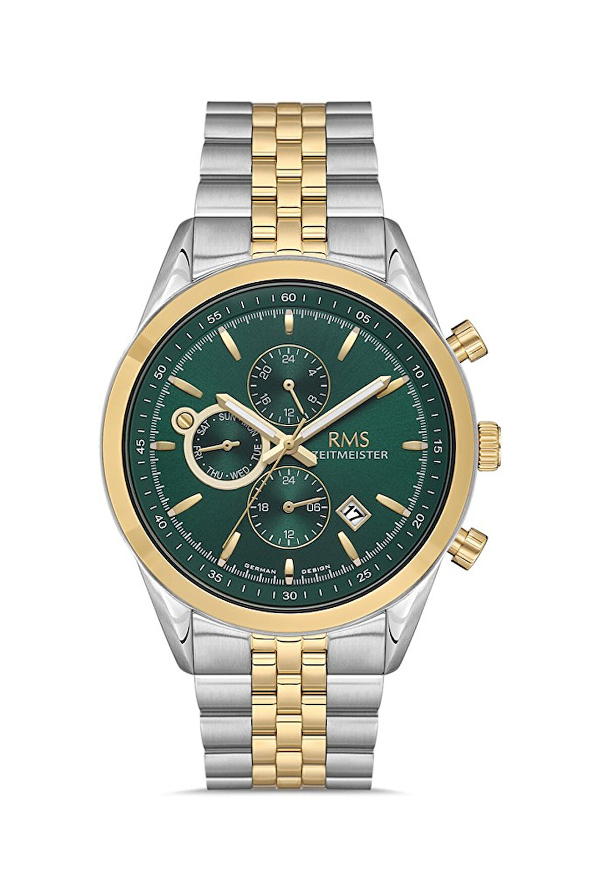 Rms Zeitmeister RMS.1.AG1163.13 Tüm Fonksiyonlar Aktif Kristal Camlı Çelik Kordon Çelik Kasa 5 ATM Suya Dayanıklı Metalik-Altın Renk Erkek Kol Saati