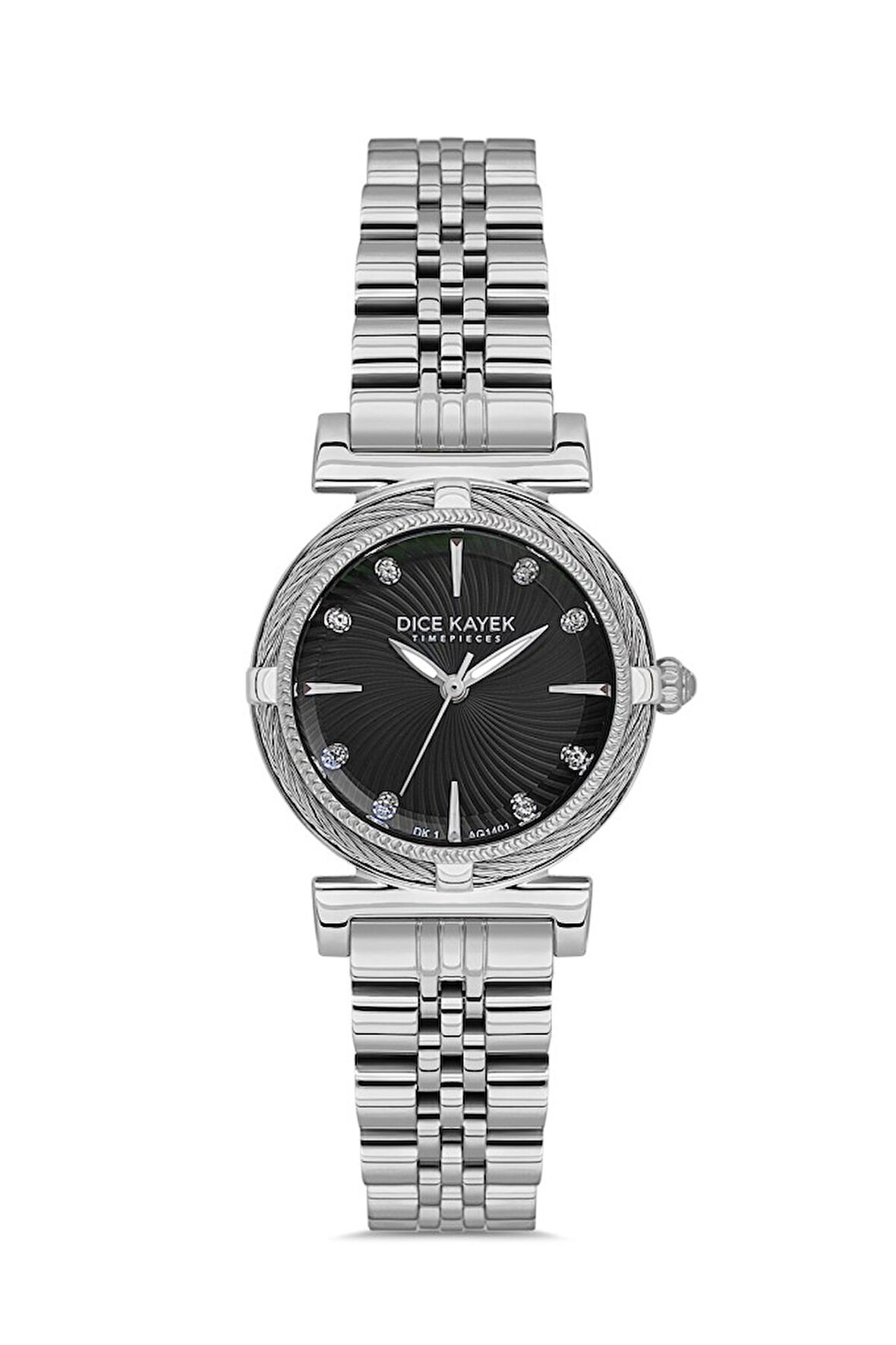 Dice Kayek DK.1.AG1401.02 Taşlı Tasarım Çelik Kordon Çelik Kasa 5 ATM Suya Dayanıklı Metalik Renk Kadın Kol Saati