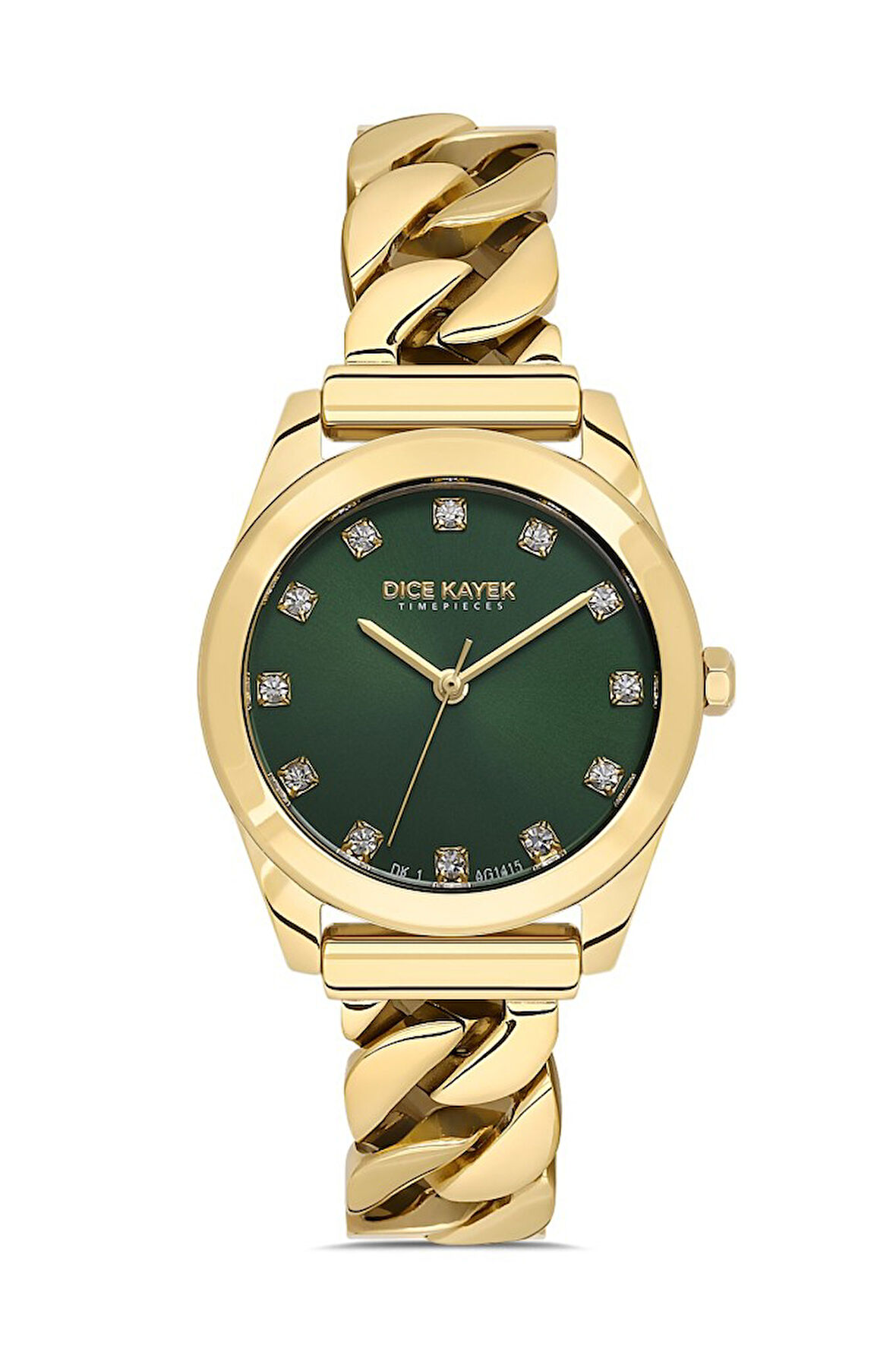 Dice Kayek DK.1.AG1415.06 Taşlı Tasarım Çelik Kordon Çelik Kasa 5 ATM Suya Dayanıklı Altın Renk Kadın Kol Saati