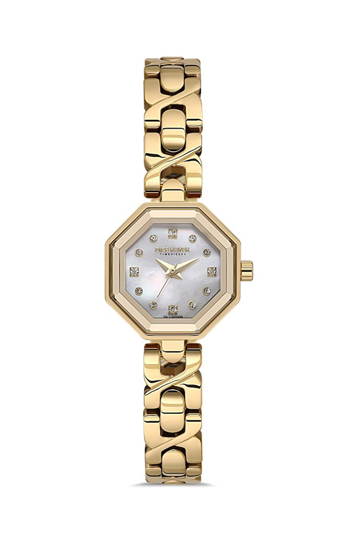Dice Kayek DK.1.AG1420.05 Taşlı Tasarım Çelik Kordon Çelik Kasa 5 ATM Suya Dayanıklı Altın Renk Kadın Kol Saati