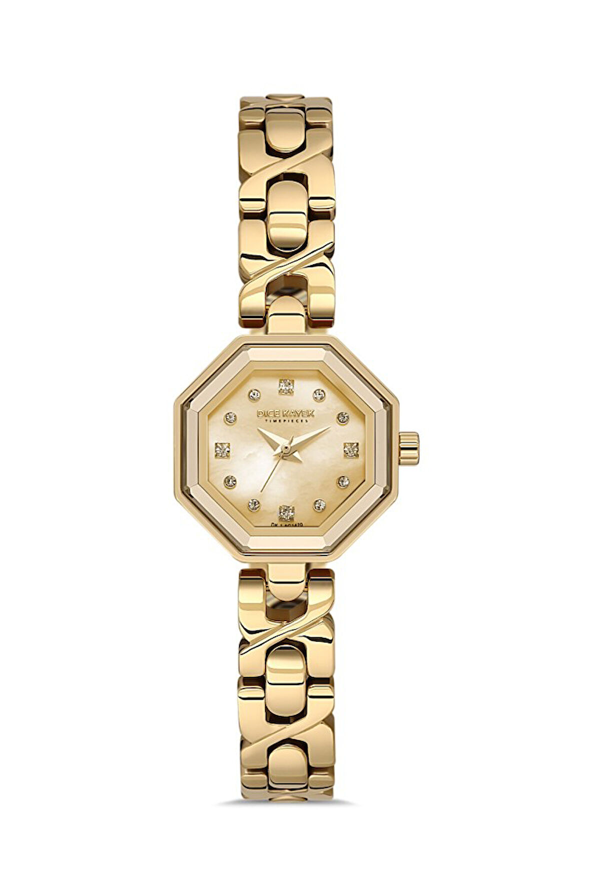 Dice Kayek DK.1.AG1420.06 Taşlı Tasarım Çelik Kordon Çelik Kasa 5 ATM Suya Dayanıklı Altın Renk Kadın Kol Saati
