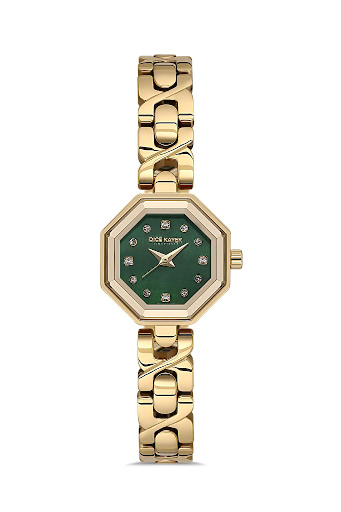 Dice Kayek DK.1.AG1420.07 Taşlı Tasarım Çelik Kordon Çelik Kasa 5 ATM Suya Dayanıklı Altın Renk Kadın Kol Saati