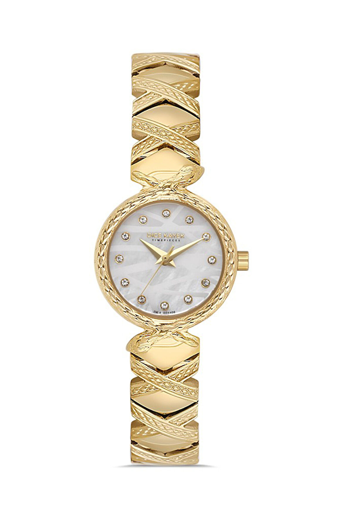 Dice Kayek DK.1.AG1408.05 Taşlı Tasarım Çelik Kordon Çelik Kasa 5 ATM Suya Dayanıklı Altın Renk Kadın Kol Saati