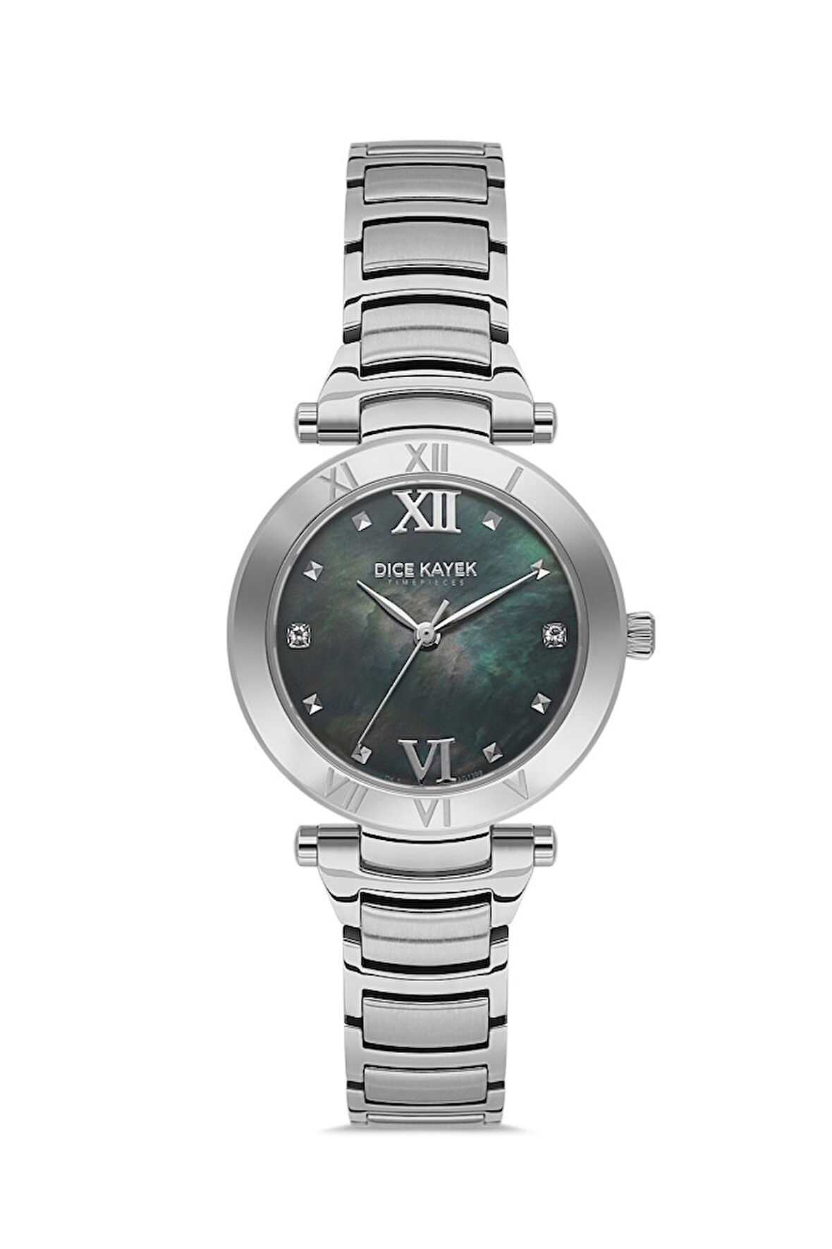 Dice Kayek DK.1.AG1399.02 Taşlı Tasarım Çelik Kordon Çelik Kasa 5 ATM Suya Dayanıklı Metalik Renk Kadın Kol Saati