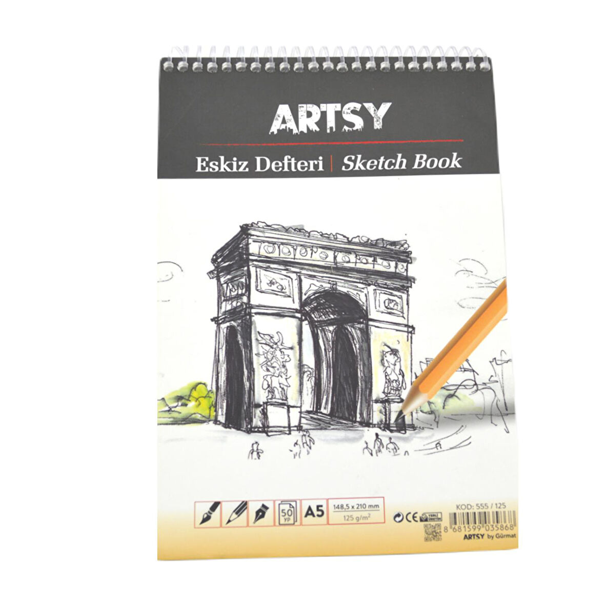 Artsy A5 Eskiz Defteri 148,5 X 210 Mm Ebatlarında 125 Gr 50 Yaprak