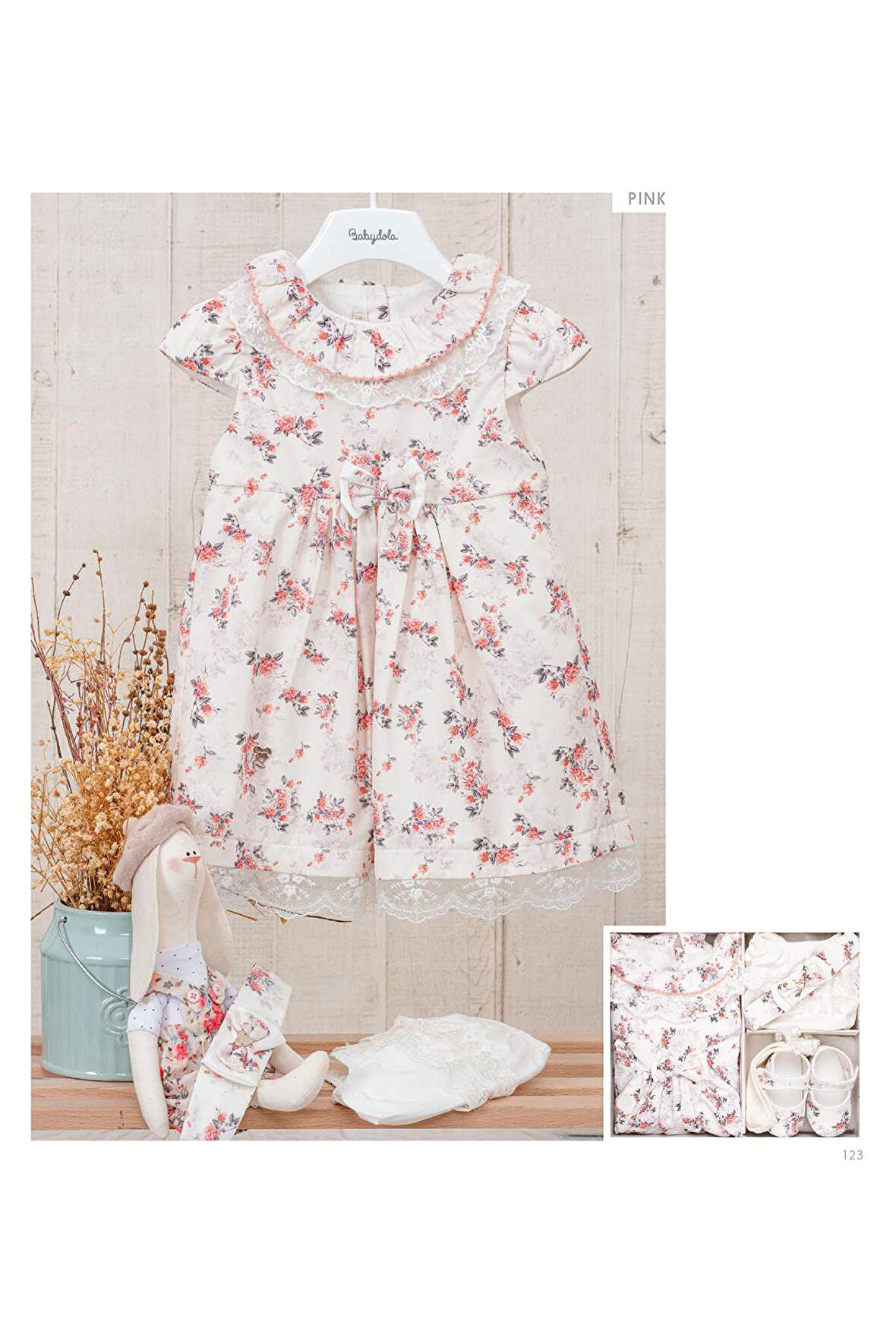 Çiçekli Dantel Detaylı Kız Bebek Bayramlık 5'li Set 11726