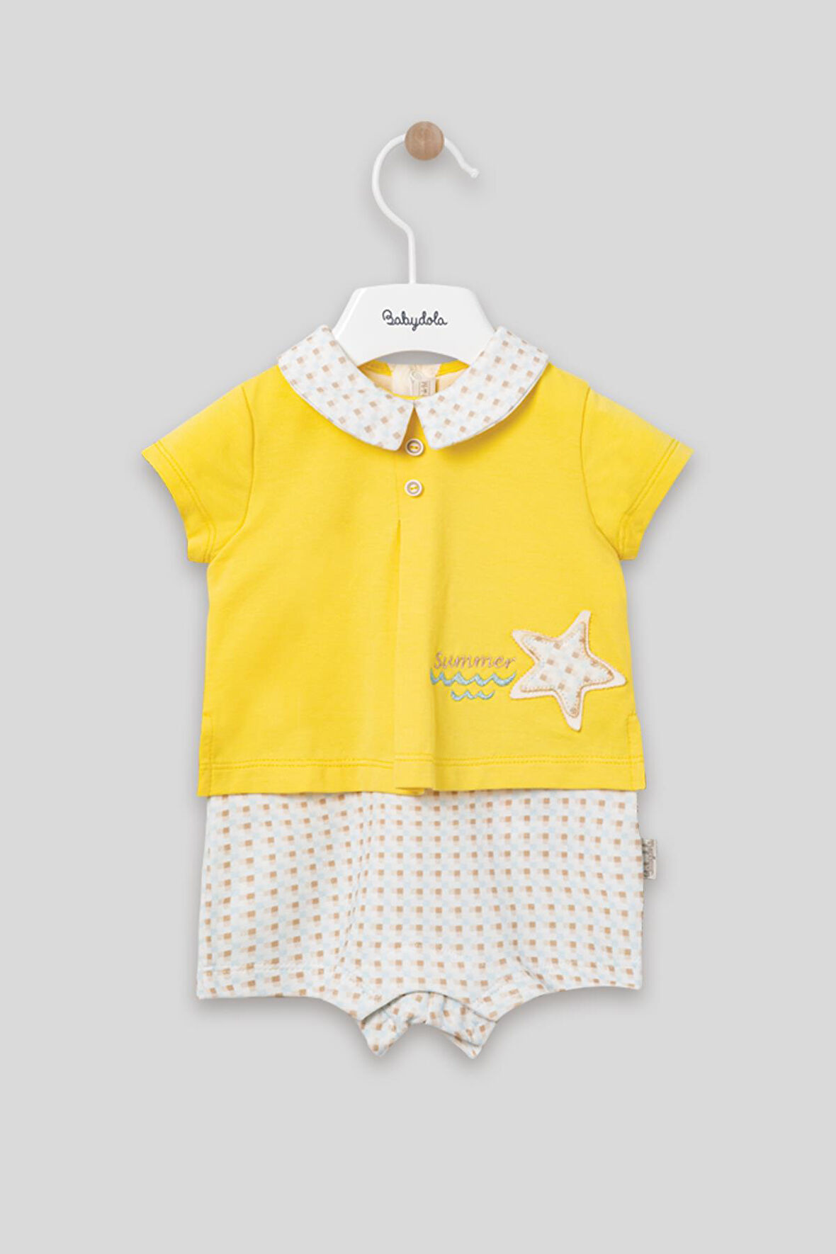 Yakalı Summer Baskılı Bebek Unisex Takım Görünümlü Tulum 13030