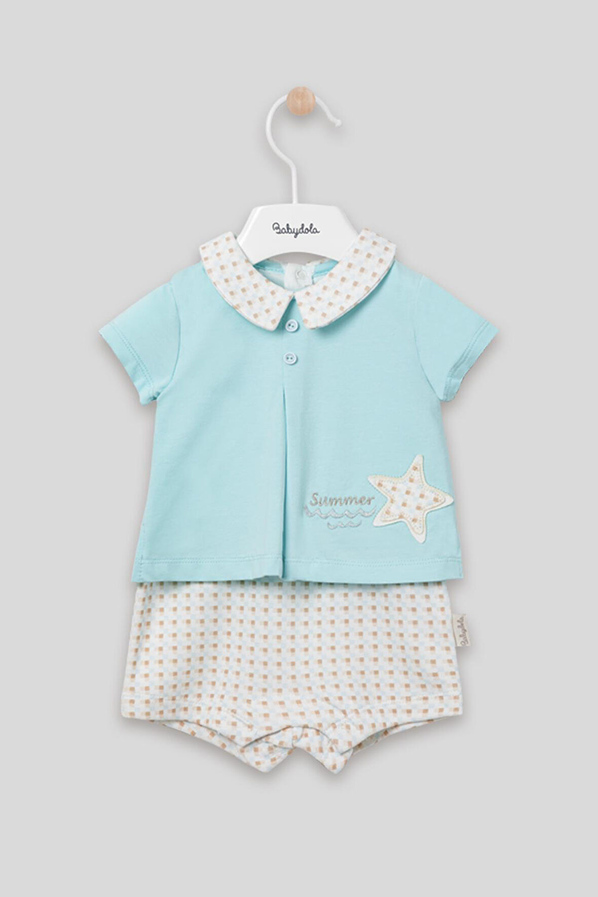 Yakalı Summer Baskılı Bebek Unisex Takım Görünümlü Tulum 13030