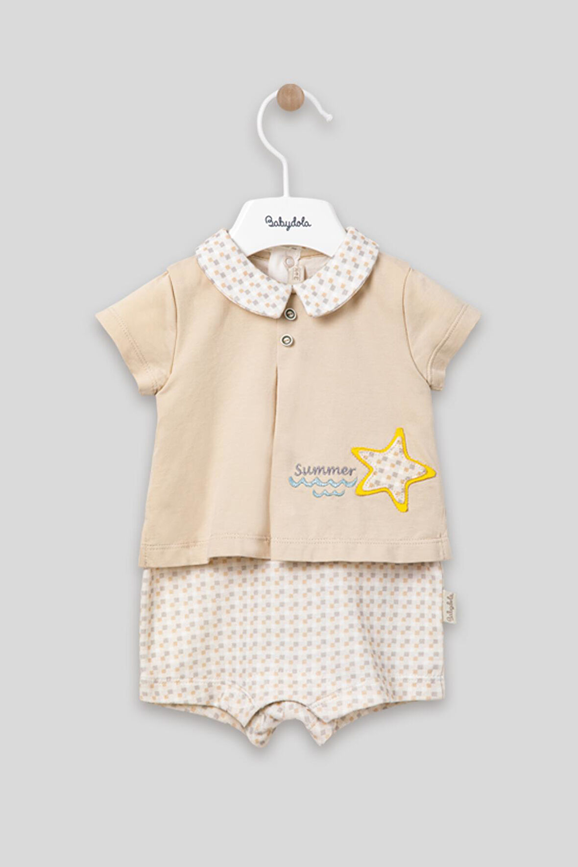 Yakalı Summer Baskılı Bebek Unisex Takım Görünümlü Tulum 13030