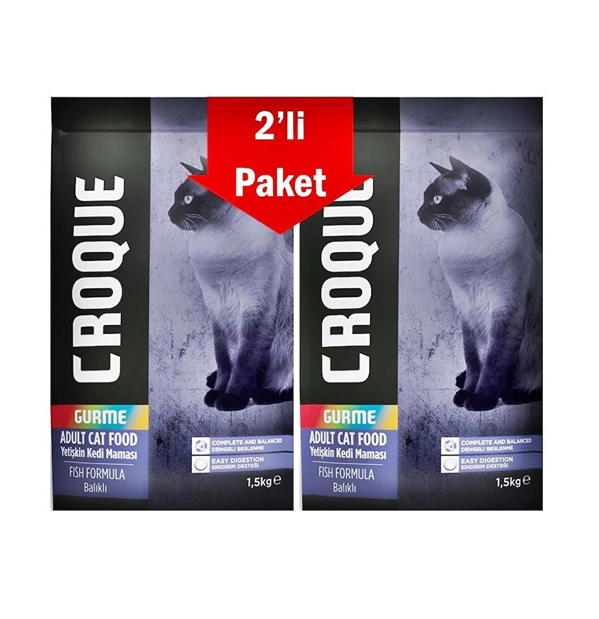 Croque Gurme Balıklı Renkli Taneli Yetişkin Kedi Maması 1,5 Kg * 2 Adet