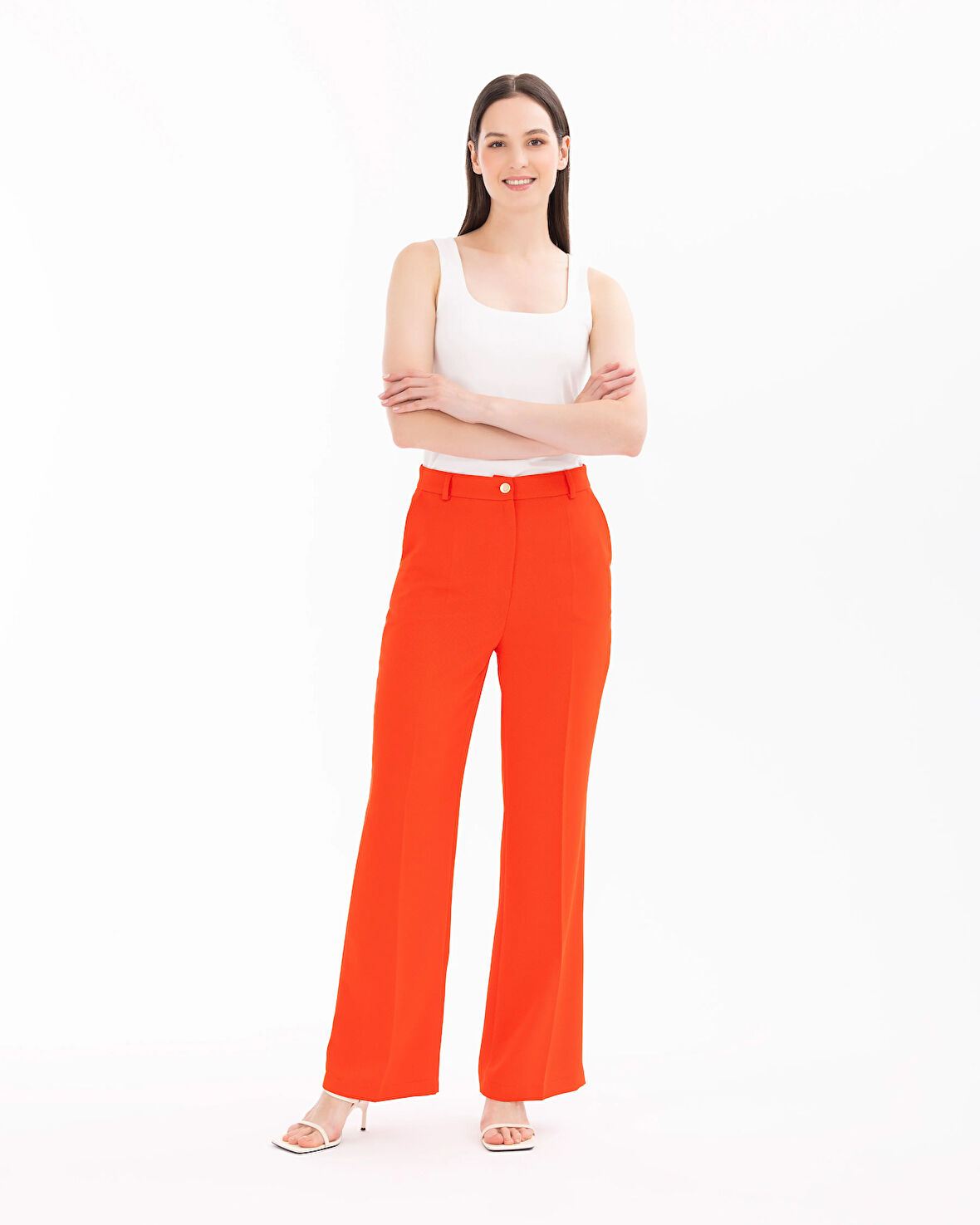Kadın Düğmeli Cep Detaylı Pantolon-Mercan | 42