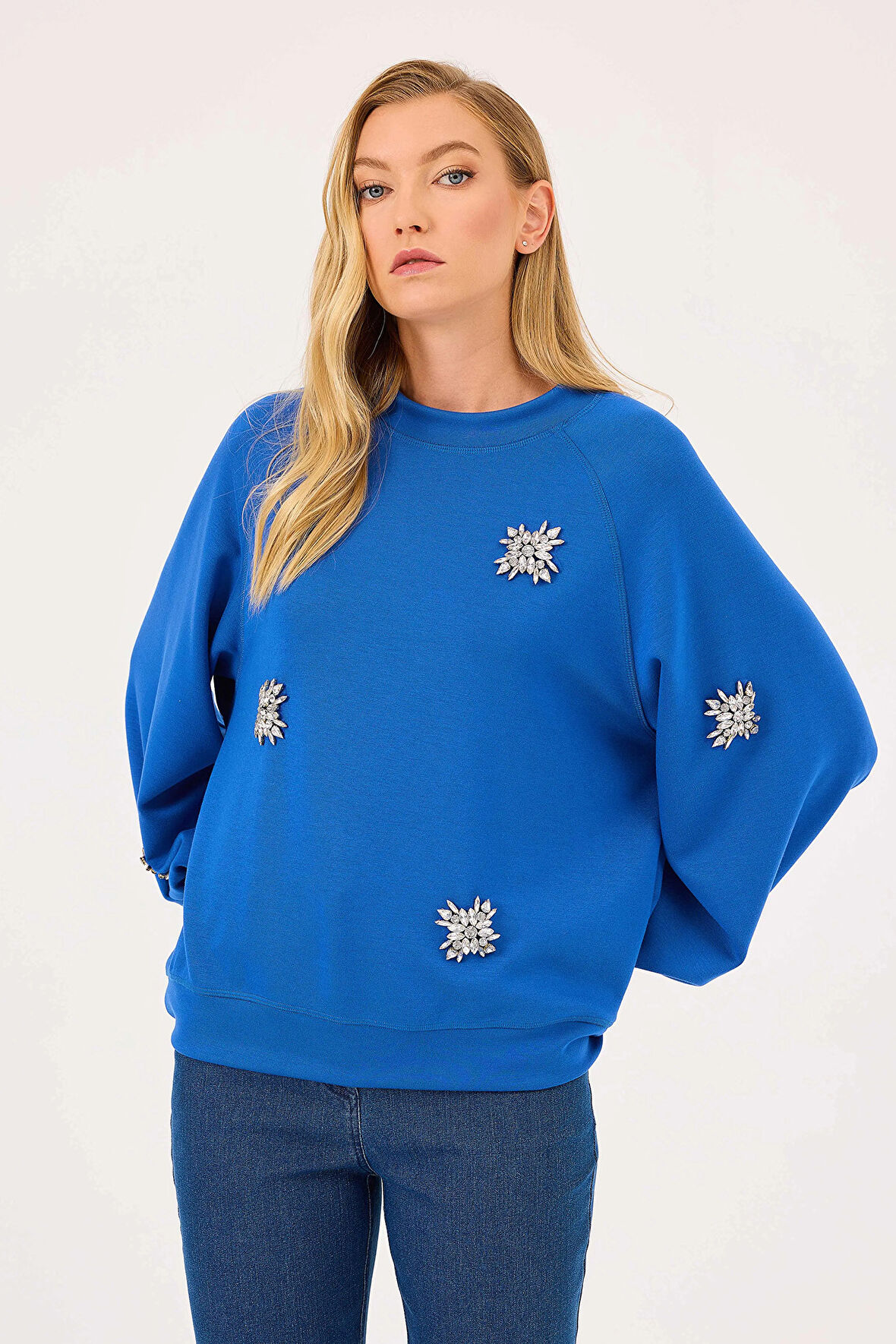 Seçil Kadın Yuvarlak Yaka Taşlı Sweatshirt 0001 Saks