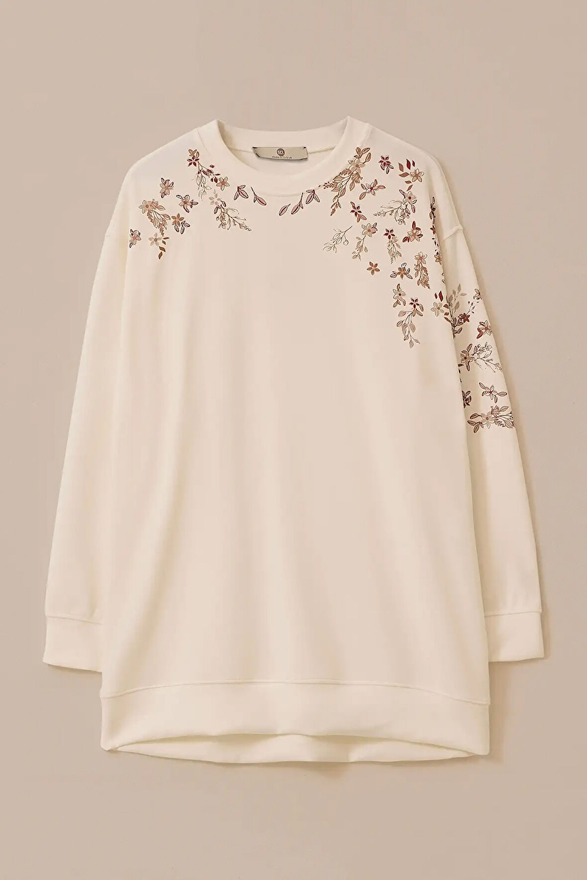 Kadın Yuvarlak Yaka Nakış Detaylı Sweatshirt - Ekru | M