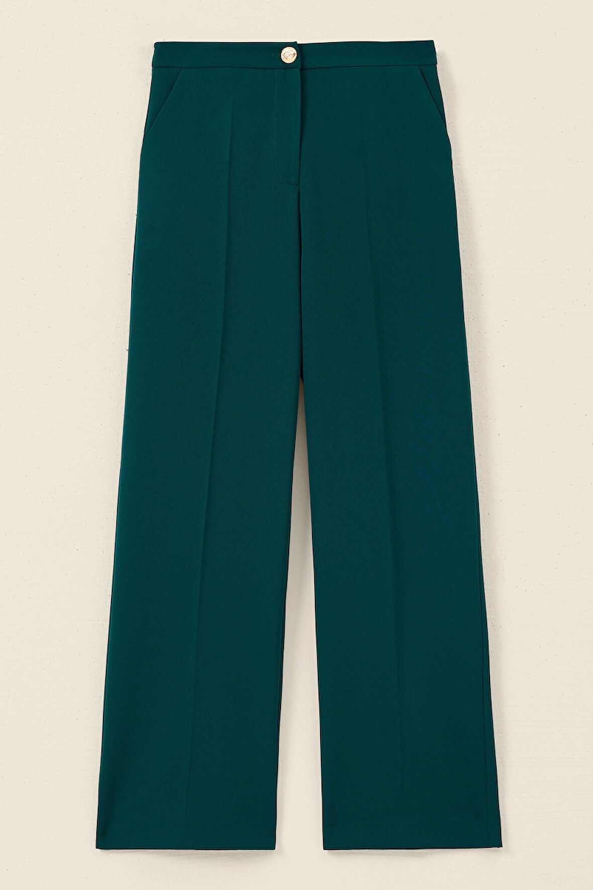 Kadın Düğmeli Geniş Paça Pantolon - Yeşil | 36