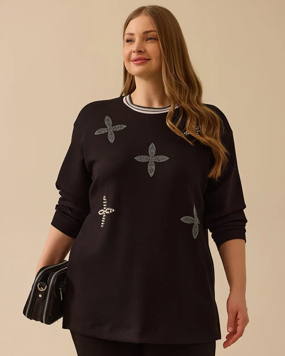 Gala-xi Kadın Büyük Beden Taş Detaylı Sweatshirt 10002512314002