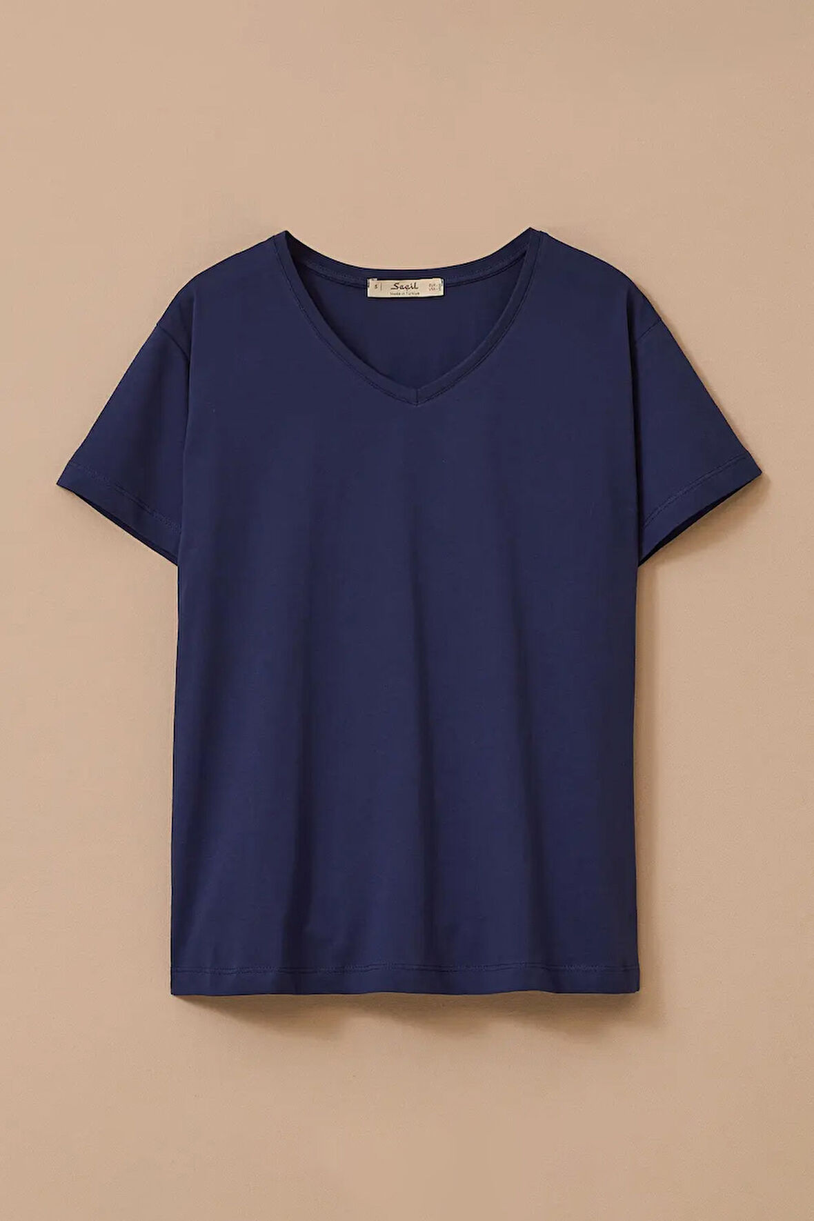 Kadın V Yaka Kısa Kollu Basic T-Shirt - Lacivert | M