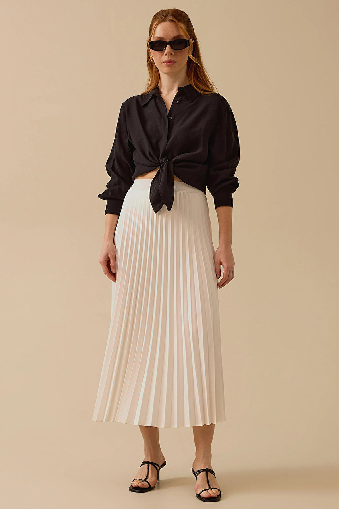 Seçil Kadın Elastik Bel Pliseli Etek 1011 Ekru