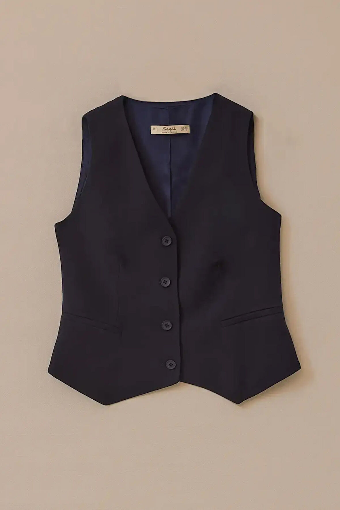 Kadın V Yaka Düğme Detaylı Klasik Yelek - Lacivert | 44