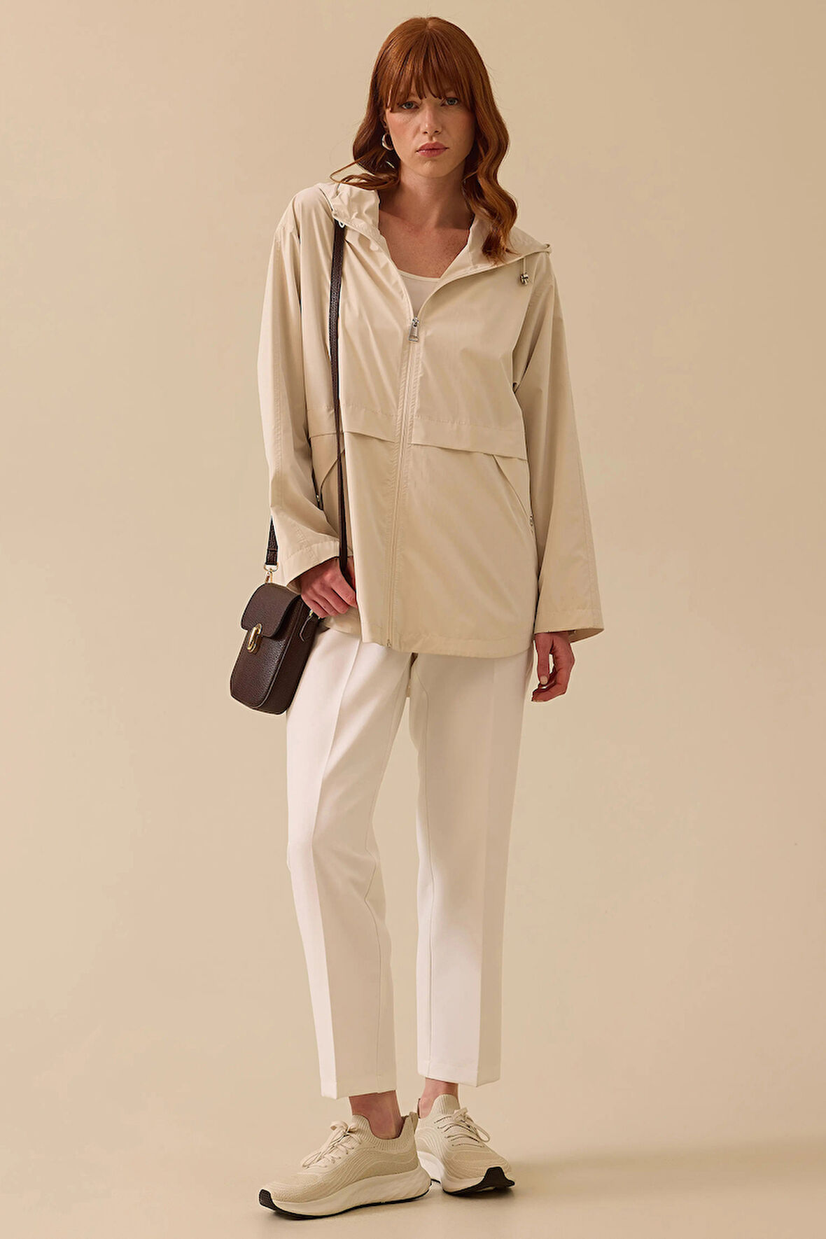 Seçil Kadın Kapüşonlu Fermuarlı Trençkot 0001 Bej