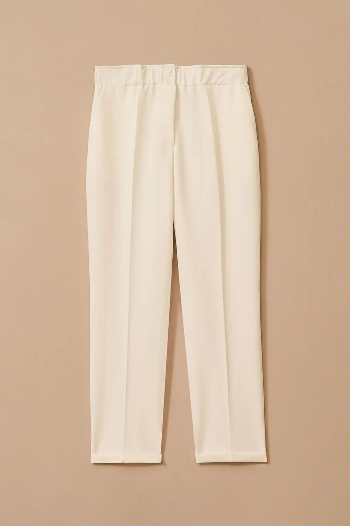Kadın Büyük Beden Beli Büzgülü Duble Paça Pantolon - Ekru | 50