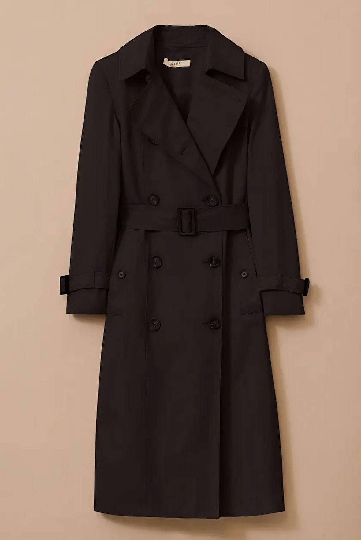 Kadın Kemerli Cep Detaylı Düğmeli Trençkot - Siyah | 38