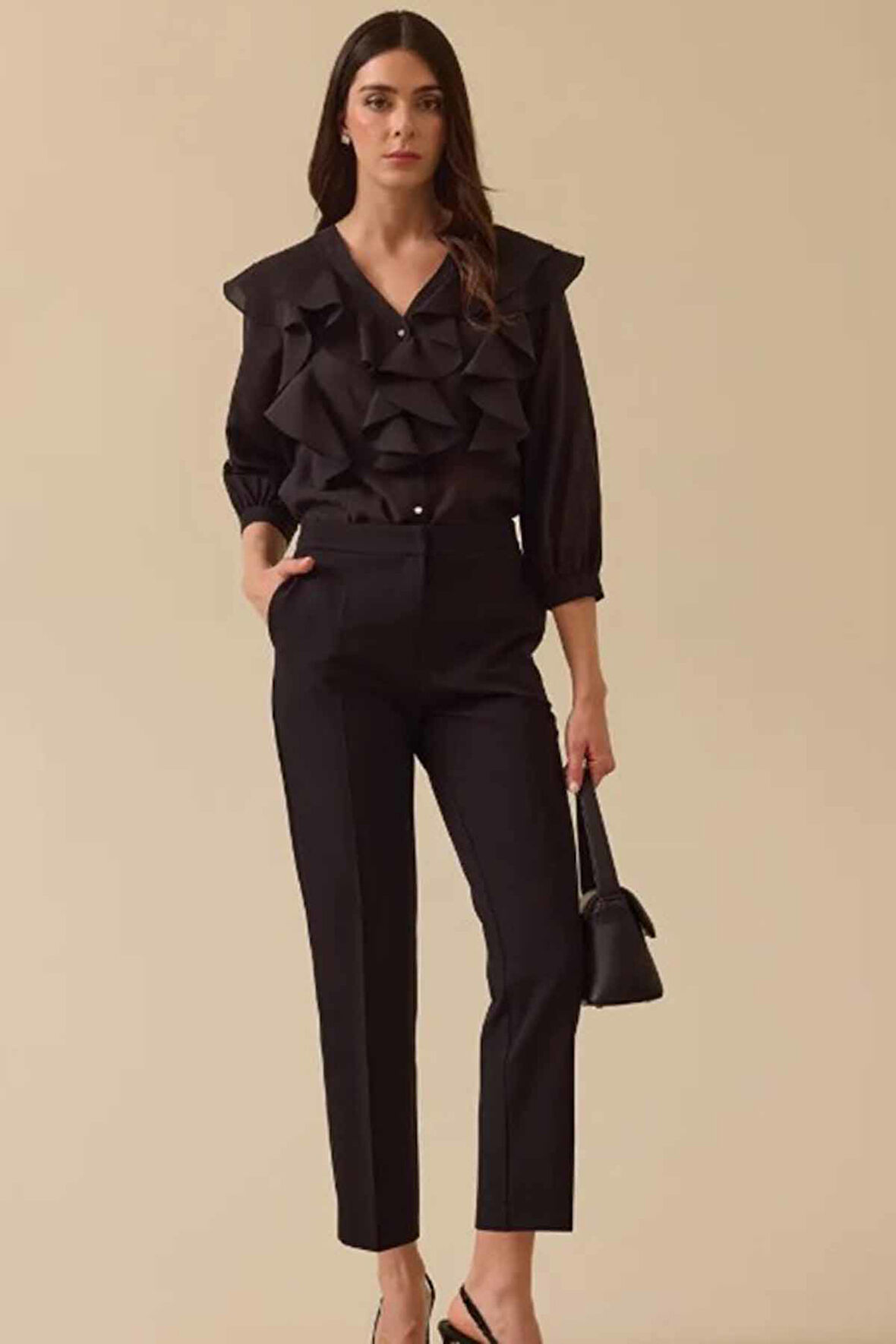 Kadın Cepli Bilek Boy Pantolon - Siyah | 40