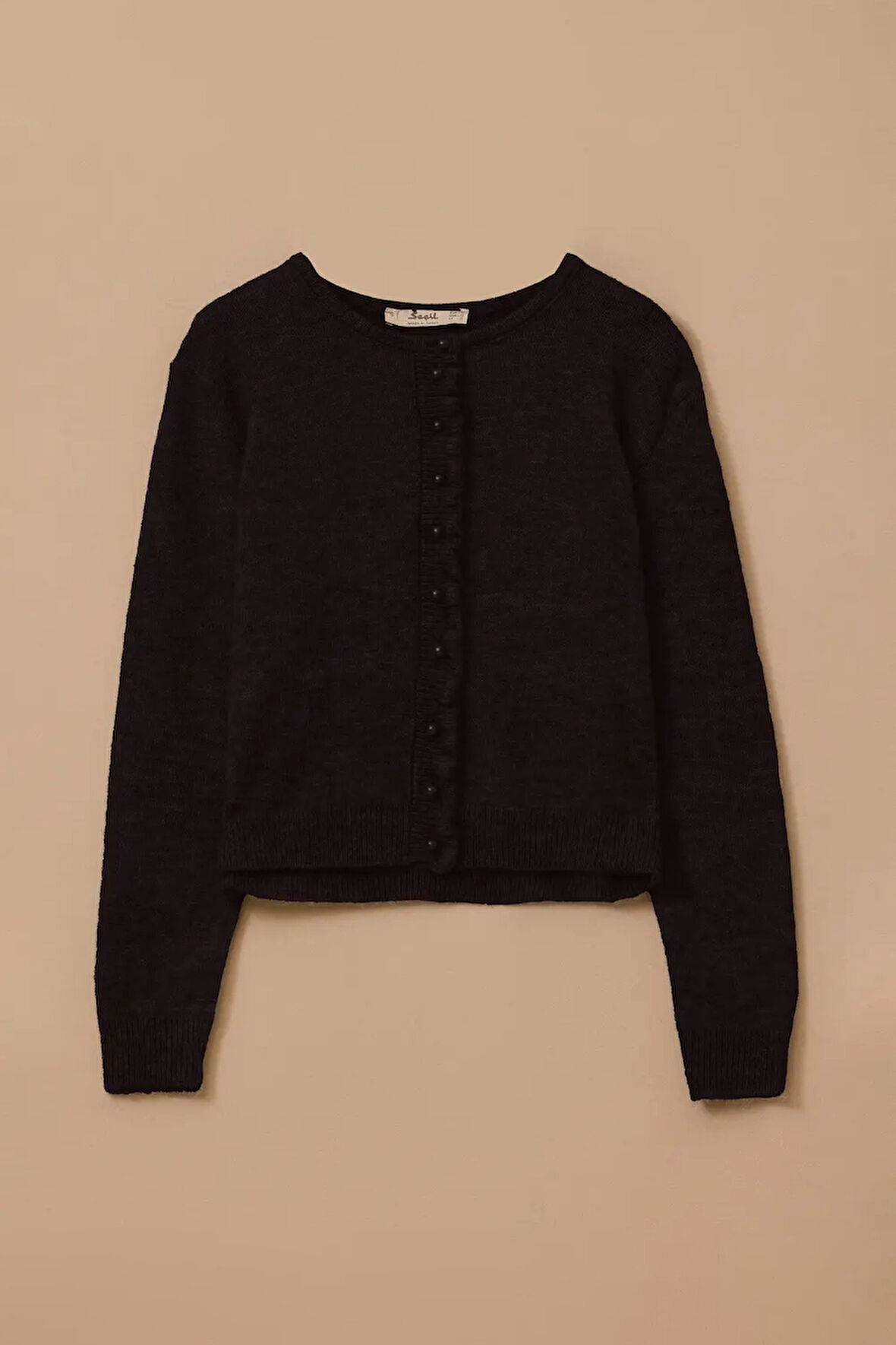 Kadın Düğmeli Bel Boy Triko Hırka - Siyah | L