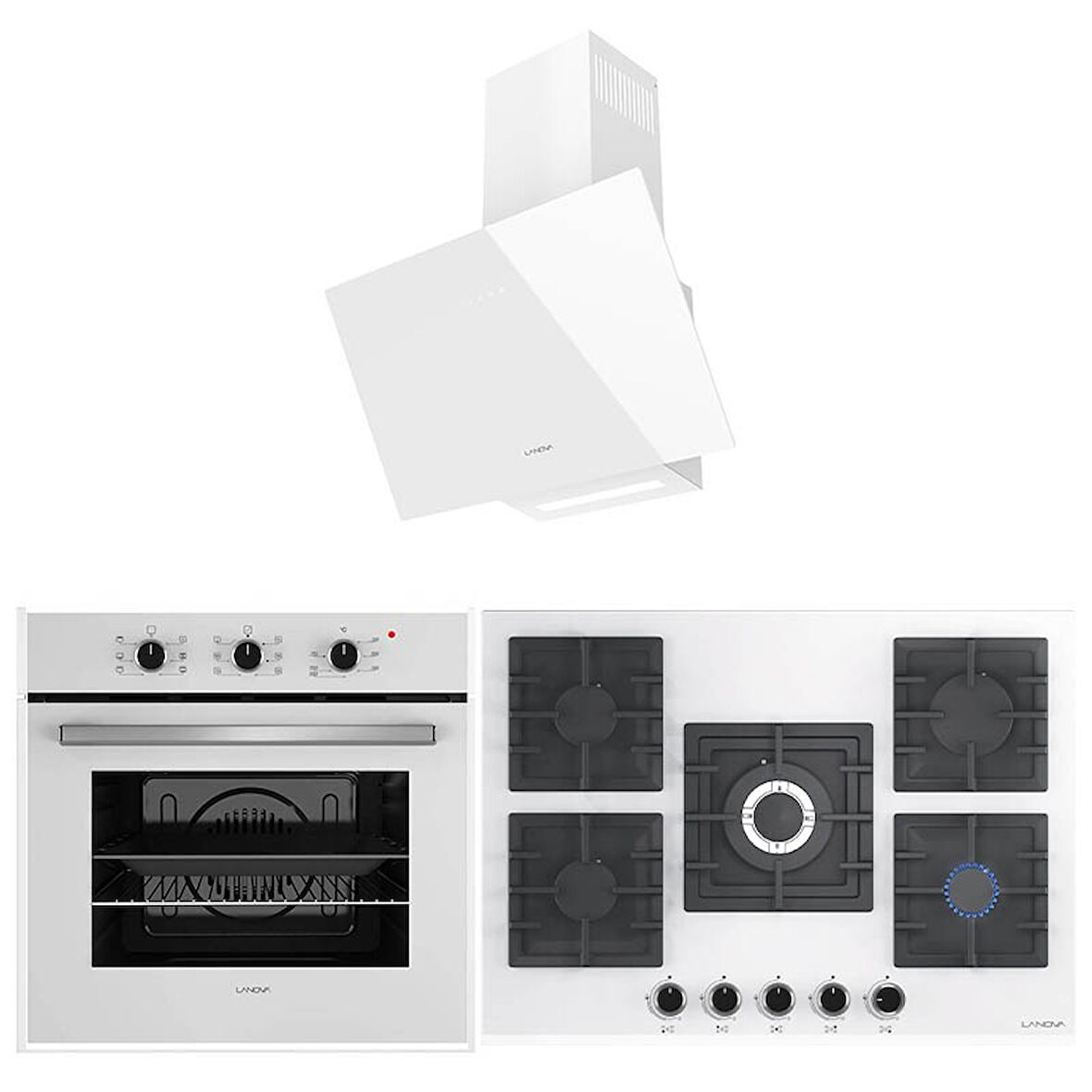Lanova Mano 2106TW01 - G17402-105 - 3220W6 5'li Kare Beyaz Cam Ankastre Set
