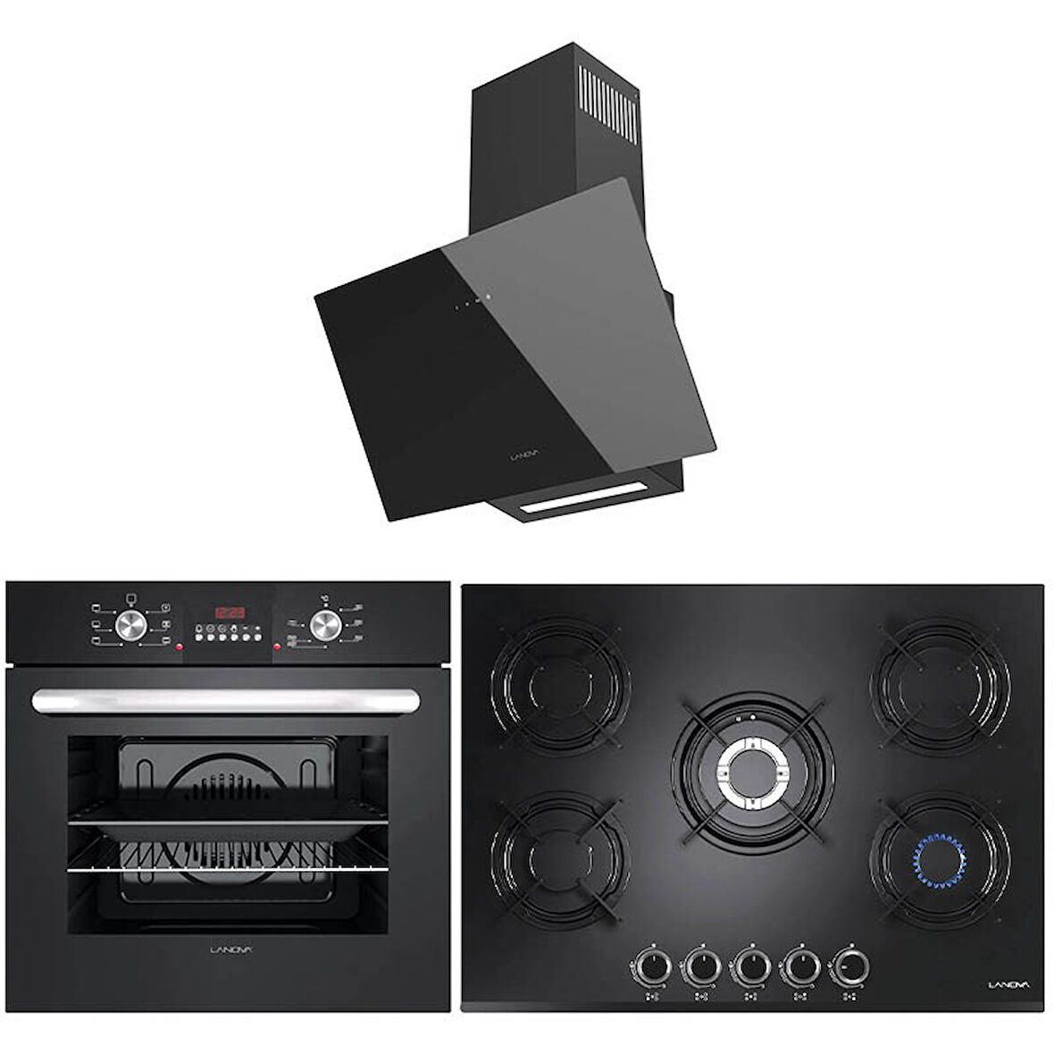 Lanova Crystal 3206B01 - G17402-101 - 3220B6 5'li Siyah Cam Ankastre Set