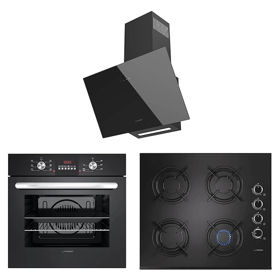 Lanova Black 3206B01 - G16400-201 - 3220B6 Siyah Cam Ankastre Set