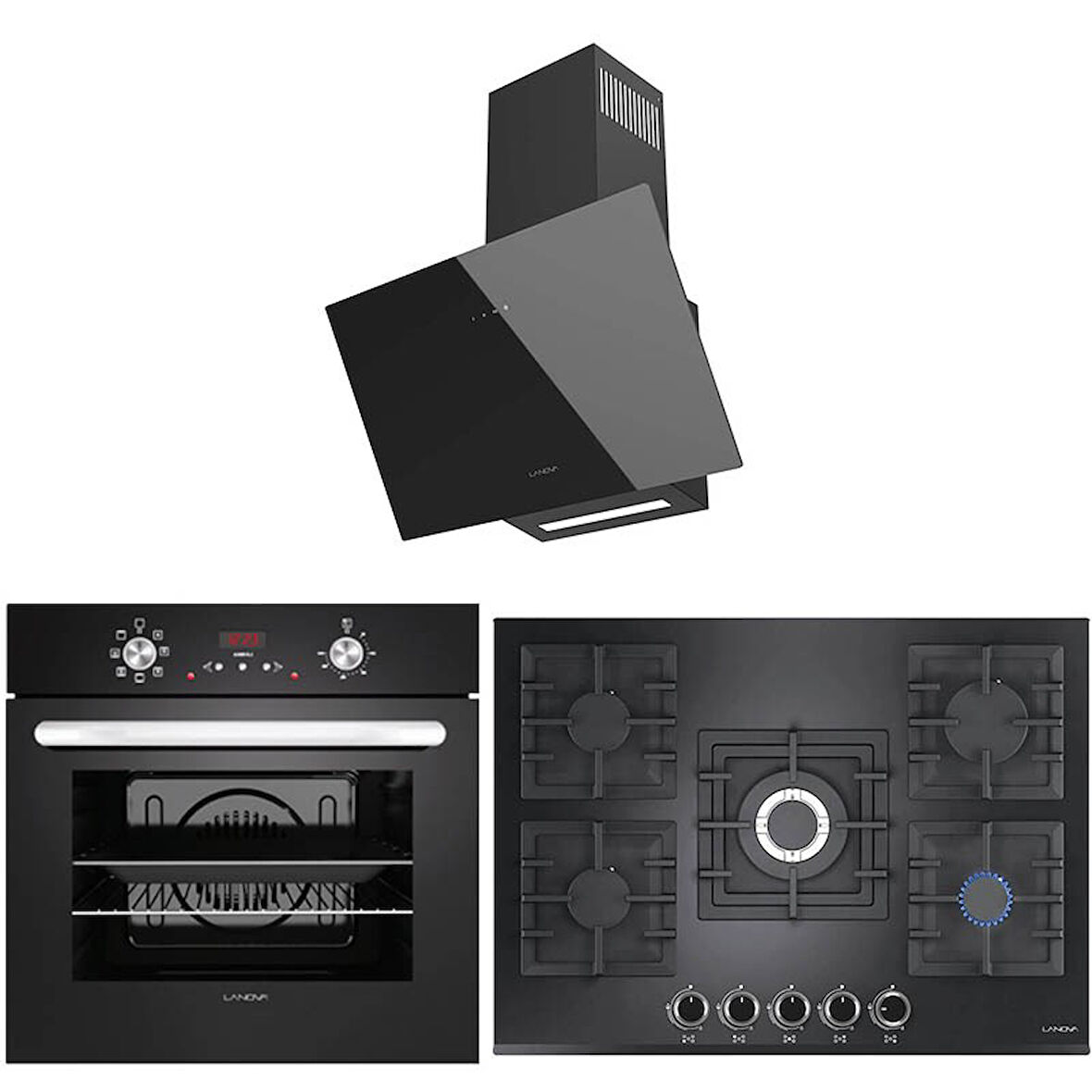 Lanova Kül 3207B01 - G17402-104 - 3220B6 5'li Siyah Cam Ankastre Set