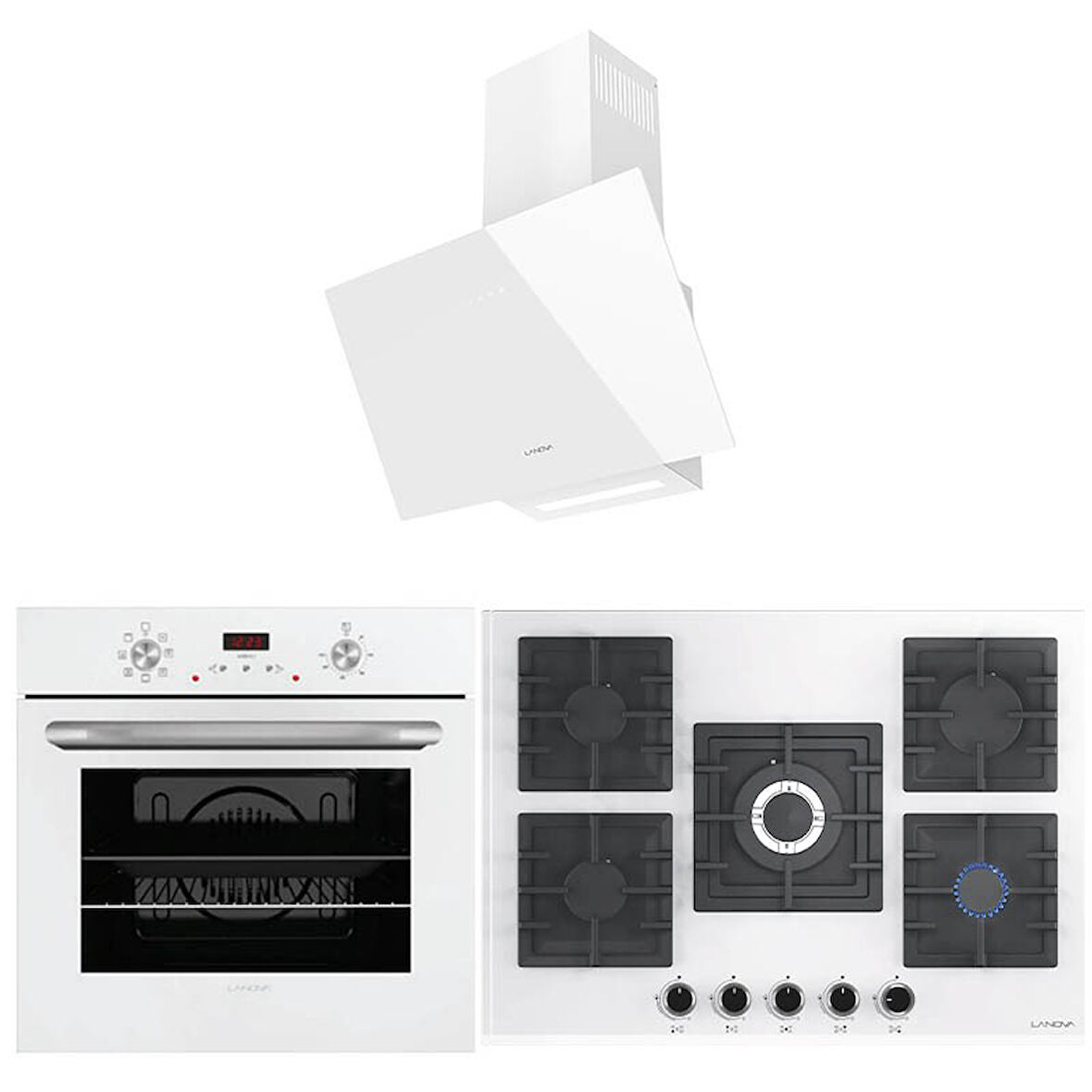 Lanova Buz 3207W01 - G17402-105 - 3220W6 5'li Beyaz Cam Ankastre Set