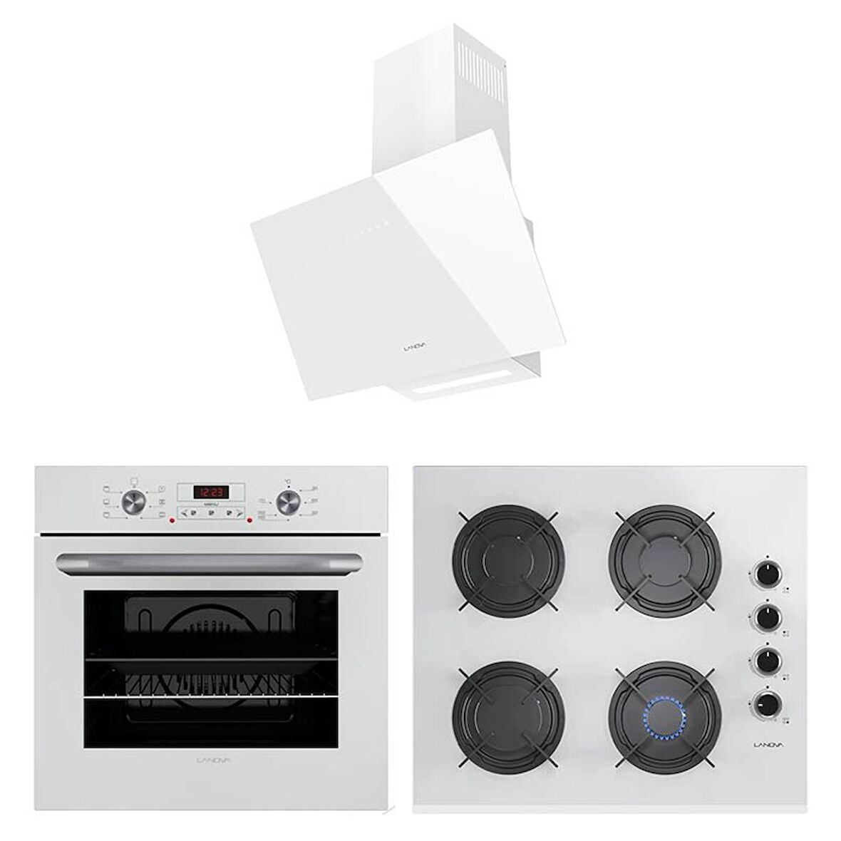 Lanova İnci 3206W01 - G16400-202 - 3220W6 Beyaz Cam Ankastre Set