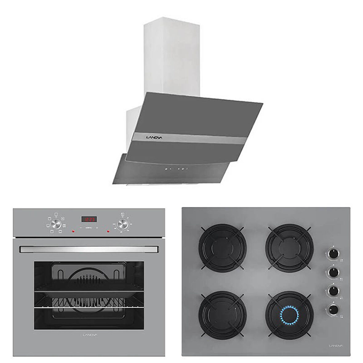 Lanova Gümüş 4406G01 - G16400-217 - E3130G6 Gri Cam Ankastre Set