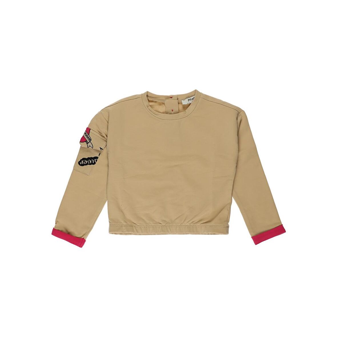 Panço Kız Çocuk Kolu Cep Detaylı Sweatshirt Bej