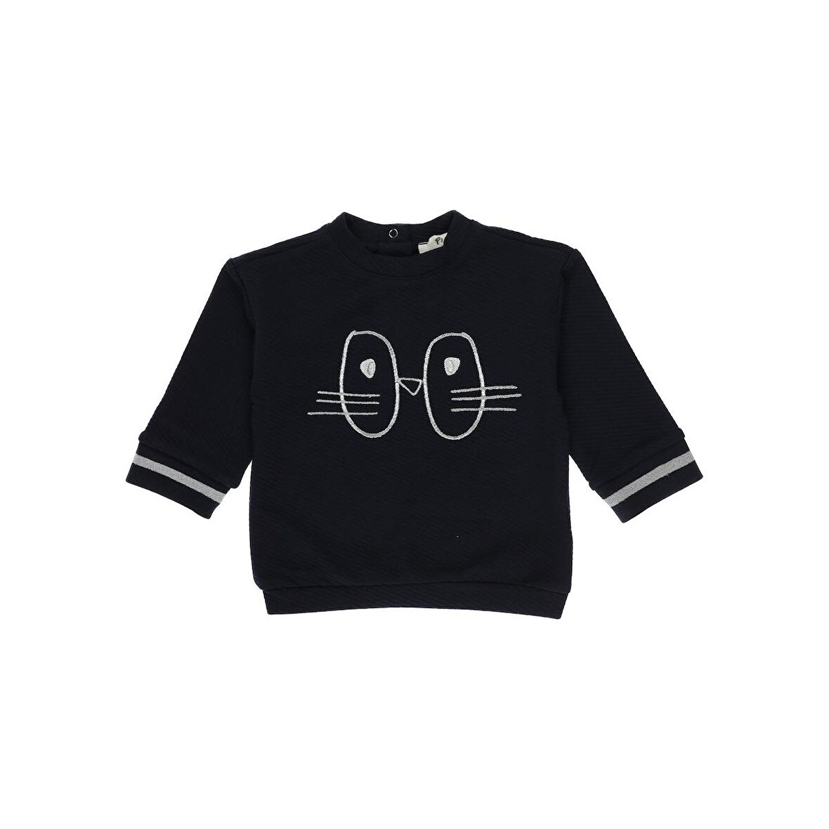 Panço Kız Çocuk Simli Nakışlı Triko Bant Detay Sweatshirt Lacivert