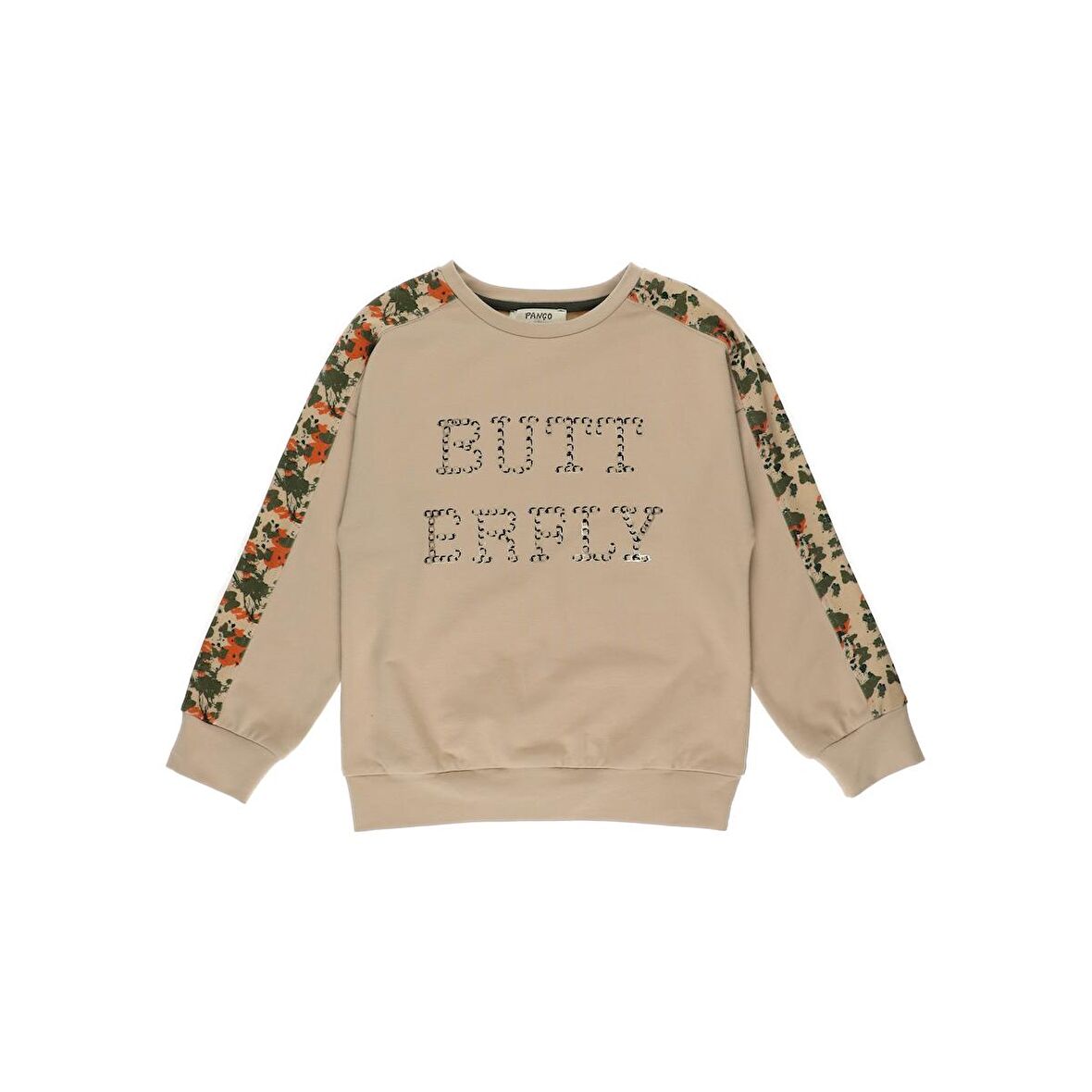 Panço Kız Çocuk  Desenli Şerit Detaylı Baskılı Sweatshirt