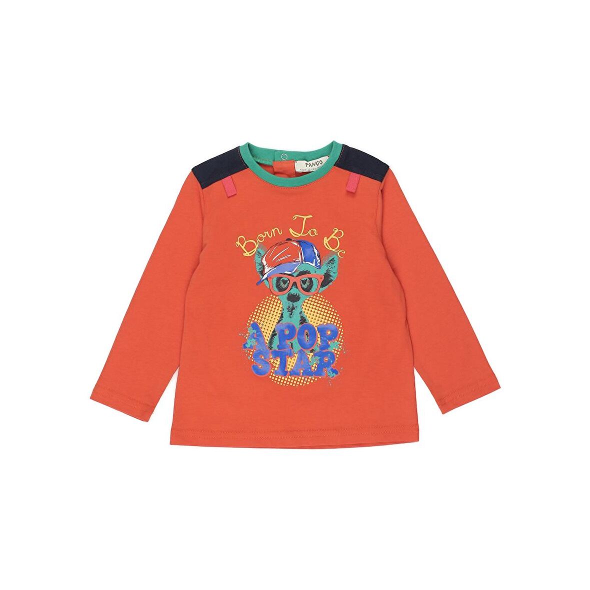 Panço Erkek Çocuk Parçalı ve Baskı Detaylı Uzun Kollu T-shirt Turuncu