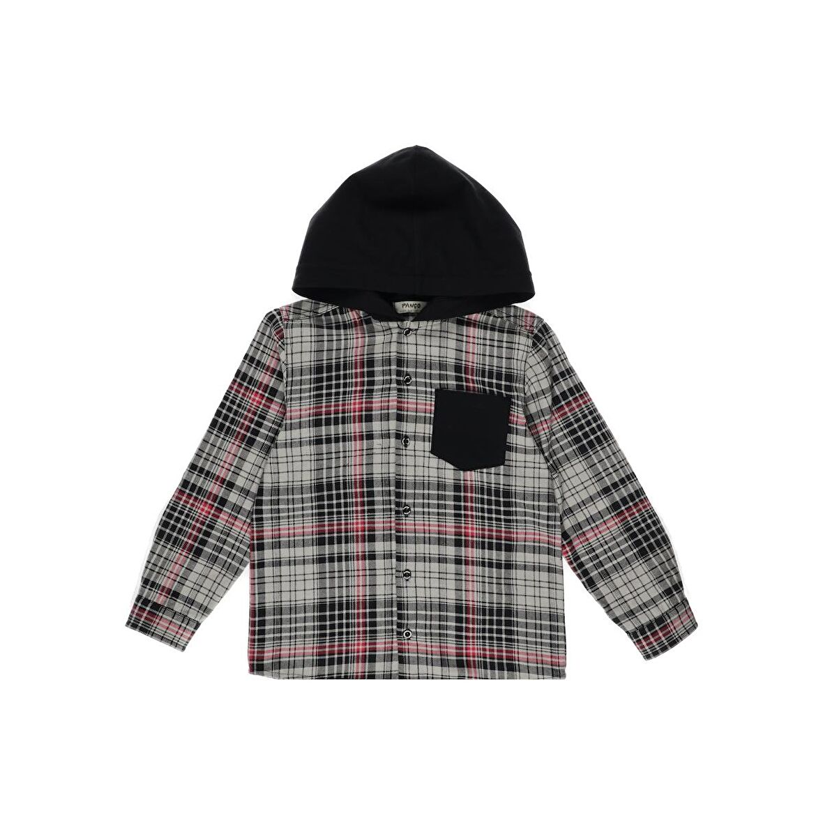 Panço Erkek Çocuk Kapüşonlu Kareli Gömlek Siyah